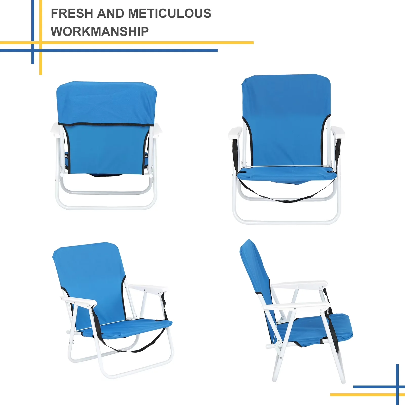Versatile Beach Chair with Collapsible, Folding, Oxford Cloth Iron Outdoor - Blue Model 6045F0