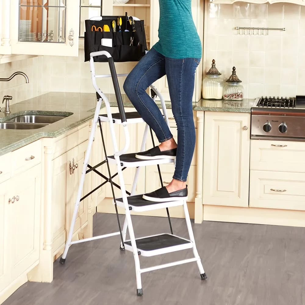 Classic Ladders And Step Stool with Compact Design, Tool Caddy Organizer - Steel Black Model 4FF362