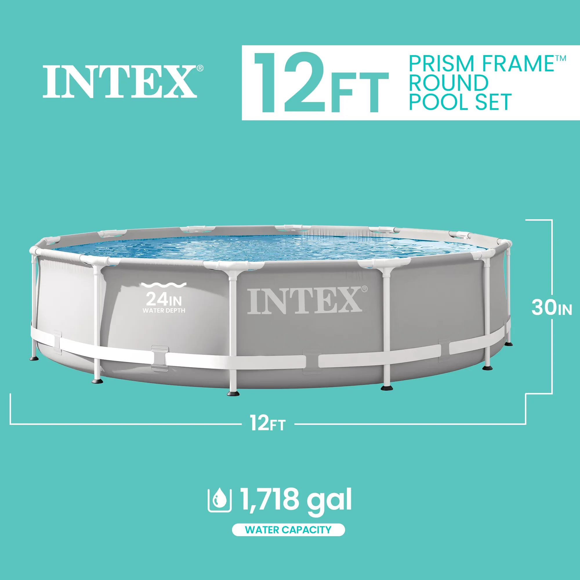 Stylish Above Ground Pool with Puncture Resistant - Gray 12ft - Premium Collection Model BEFE87