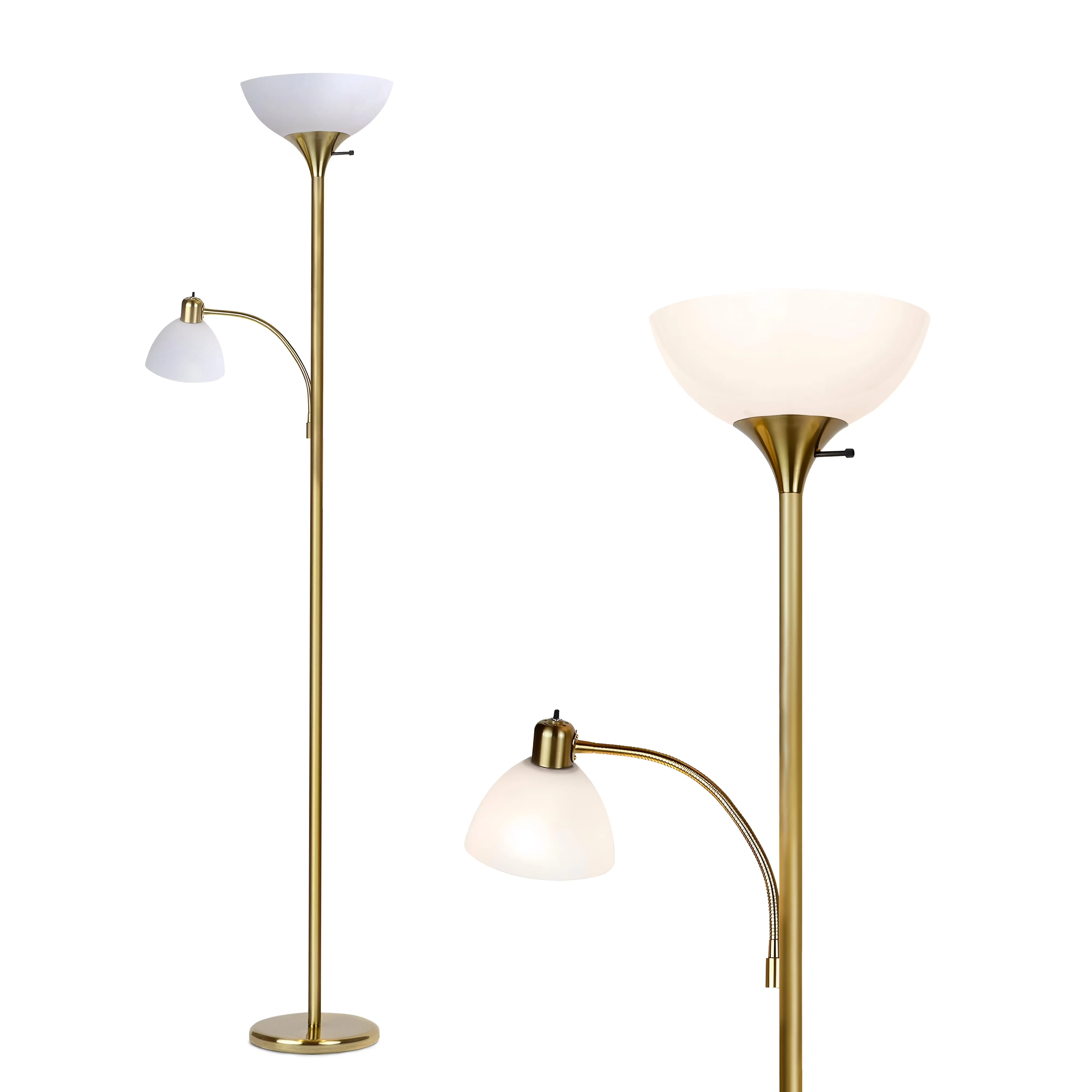 Stylish Floor Lamp with LED, Adjustable Head, Torchiere Lamps - White Brass Model E5B213