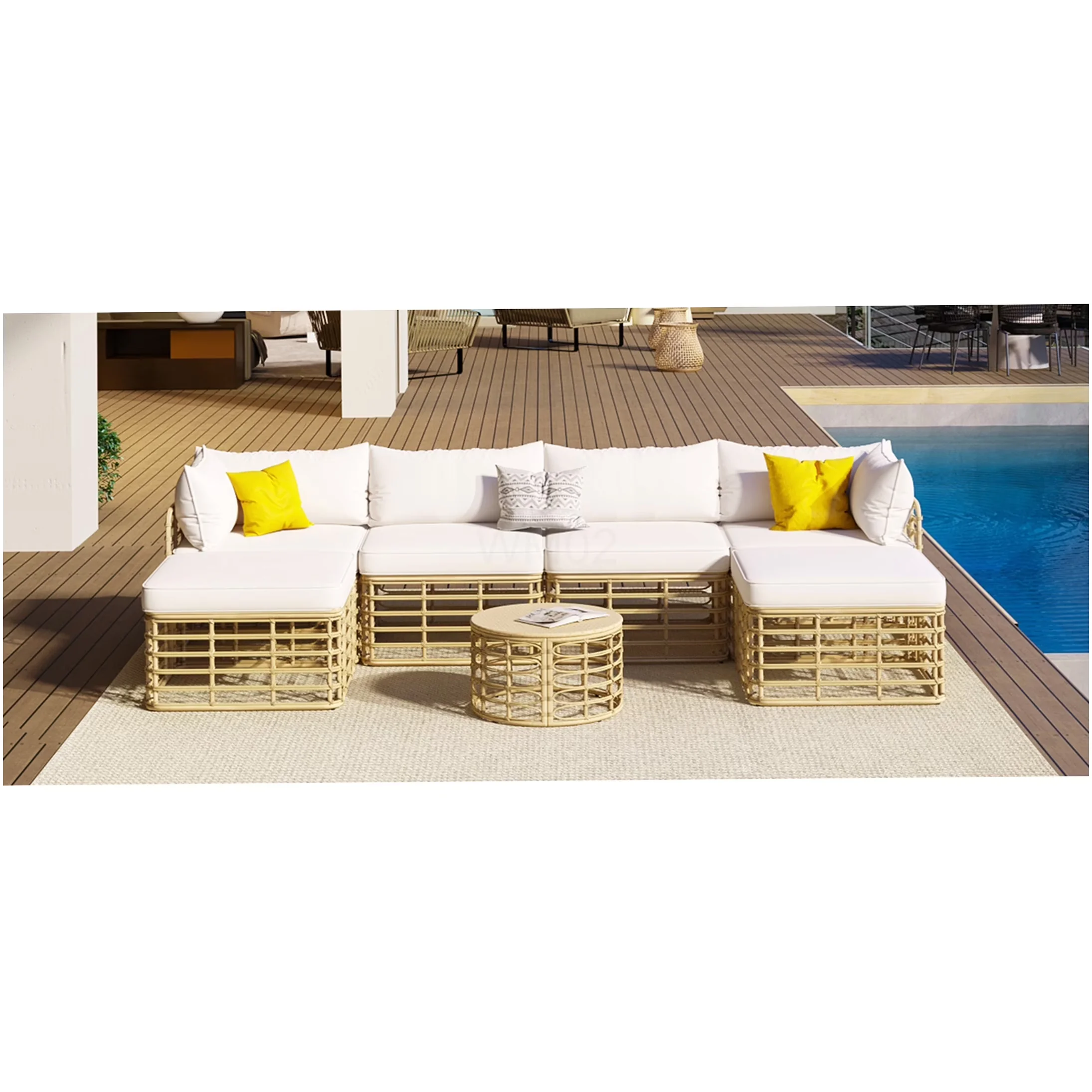 Durable Outdoor Sofas Sectional with Coastal, Weatherproof - Wicker Beige for Garden Model 20A38A