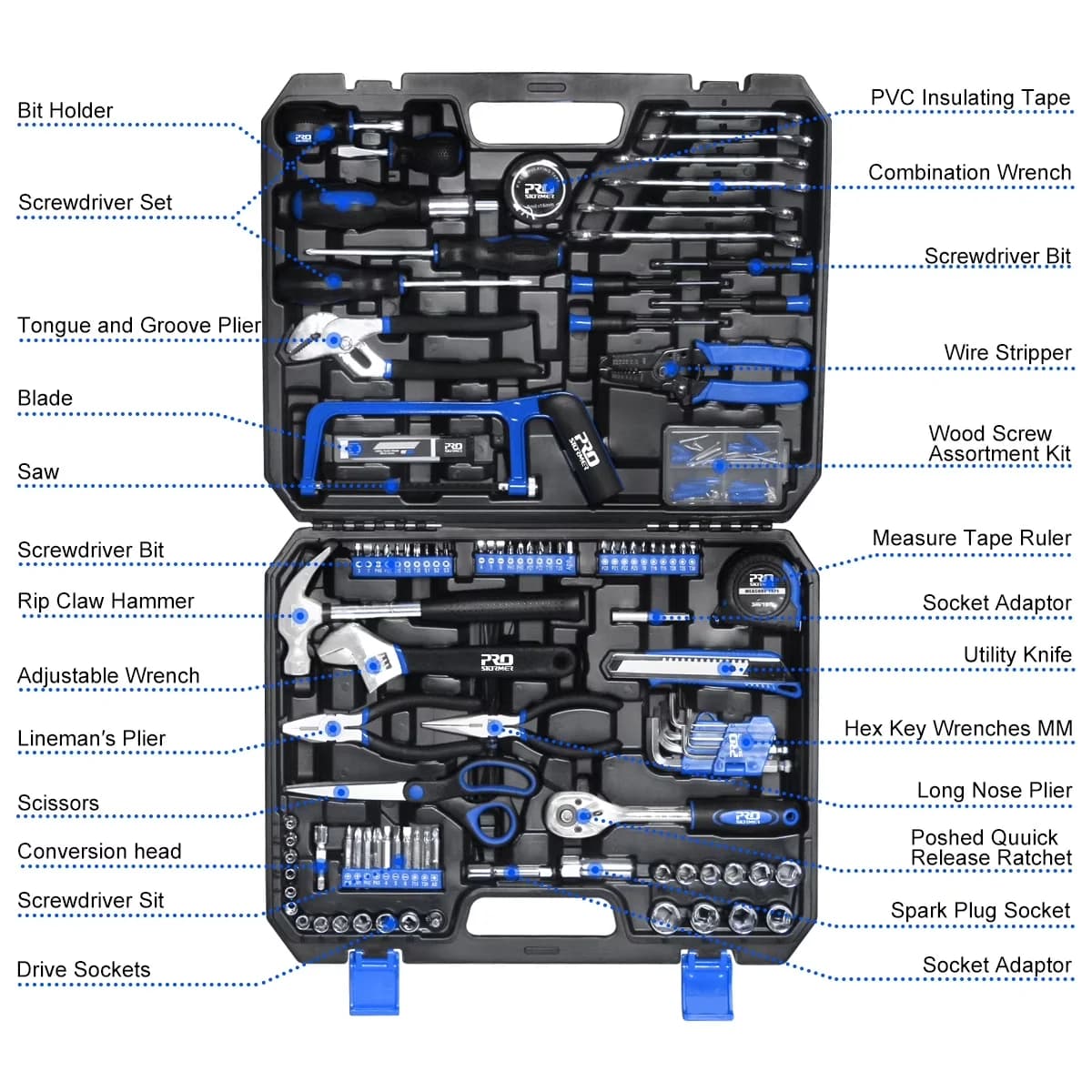Hand Tool Set Professional with Easy Clean, 1pc 3/8" Quick Release Ratchet - Black Model 32C3F4