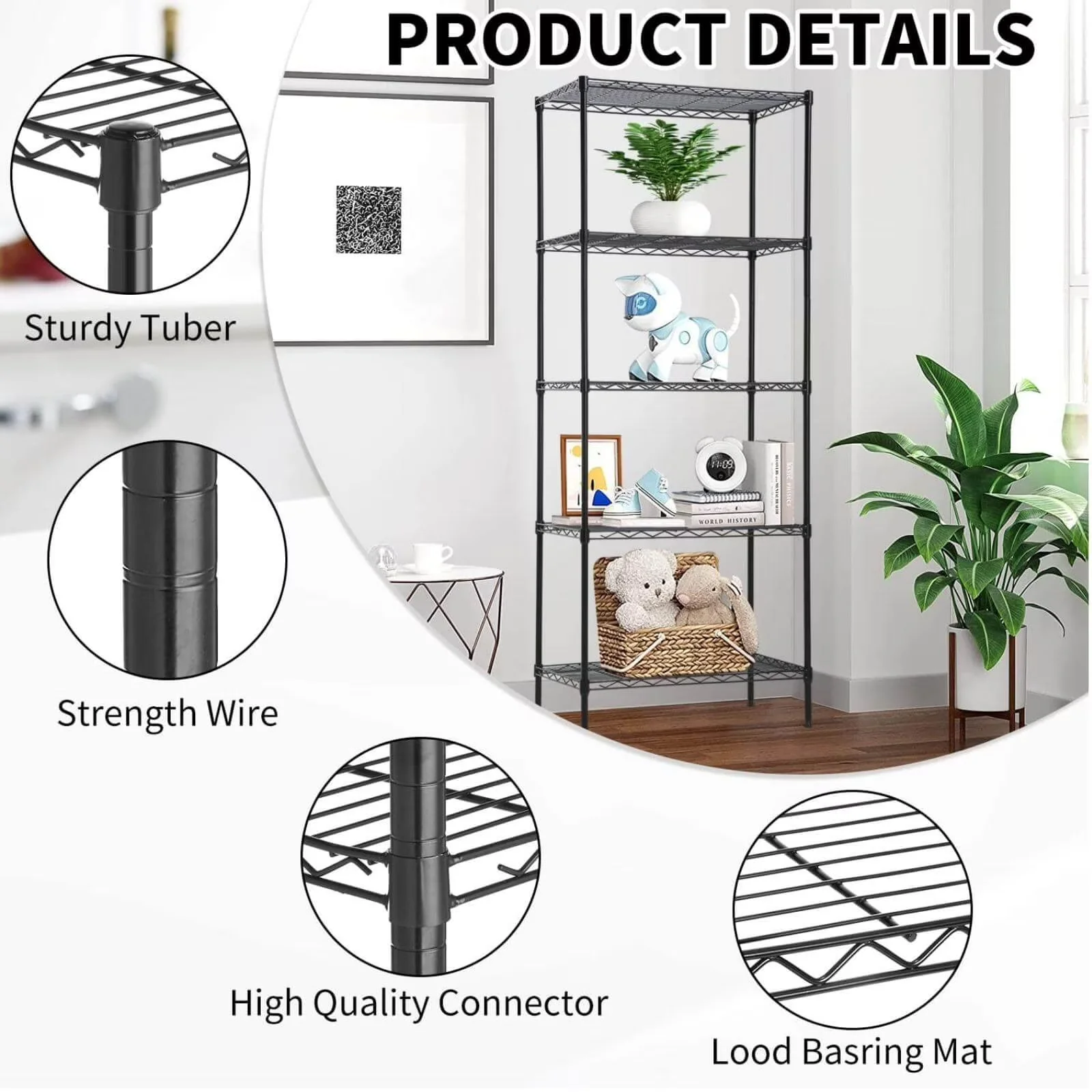Durable Garage Storage Supply with Adjustable, 5 Tier Wire Shelving Unit Metal Shelves - Metal Black for Garage, Home Model 73A08E
