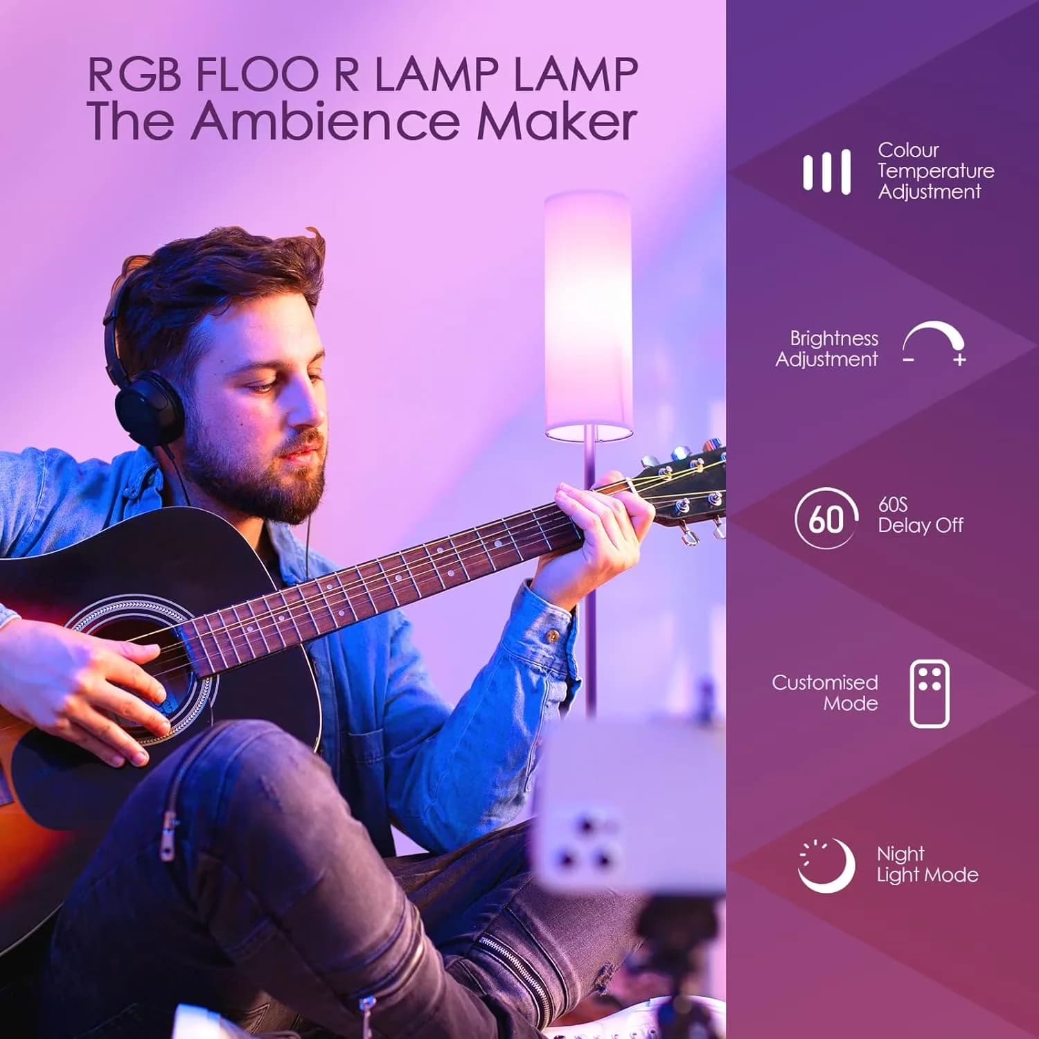 Premium Floor Lamp with LED, Modern - Multicolor Metal for Bedroom, Office Model A1676A