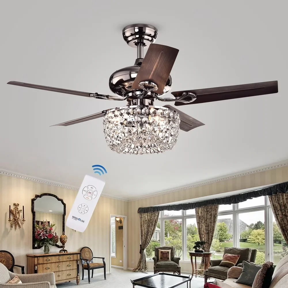 Premium Ceiling Fan with Incandescent, Remote Controlled - Silver Crystal Model E58C35