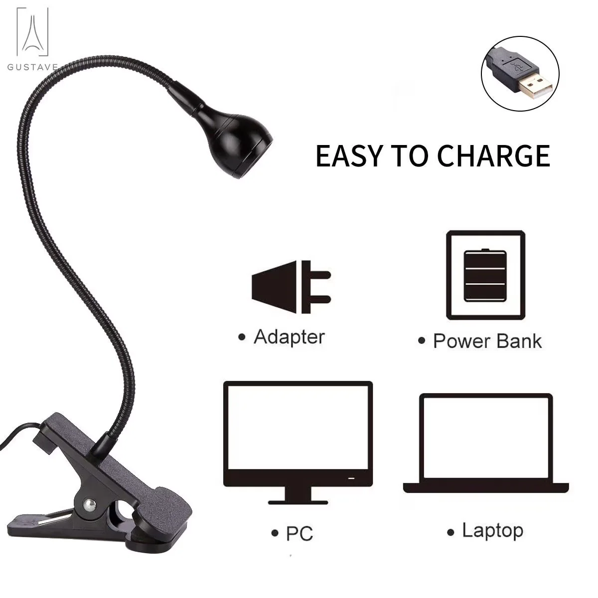 Desk Lamp Reliable with LED, Adjustable Head, Modern - Black Alloy+Pc Flexible Model CA64DC