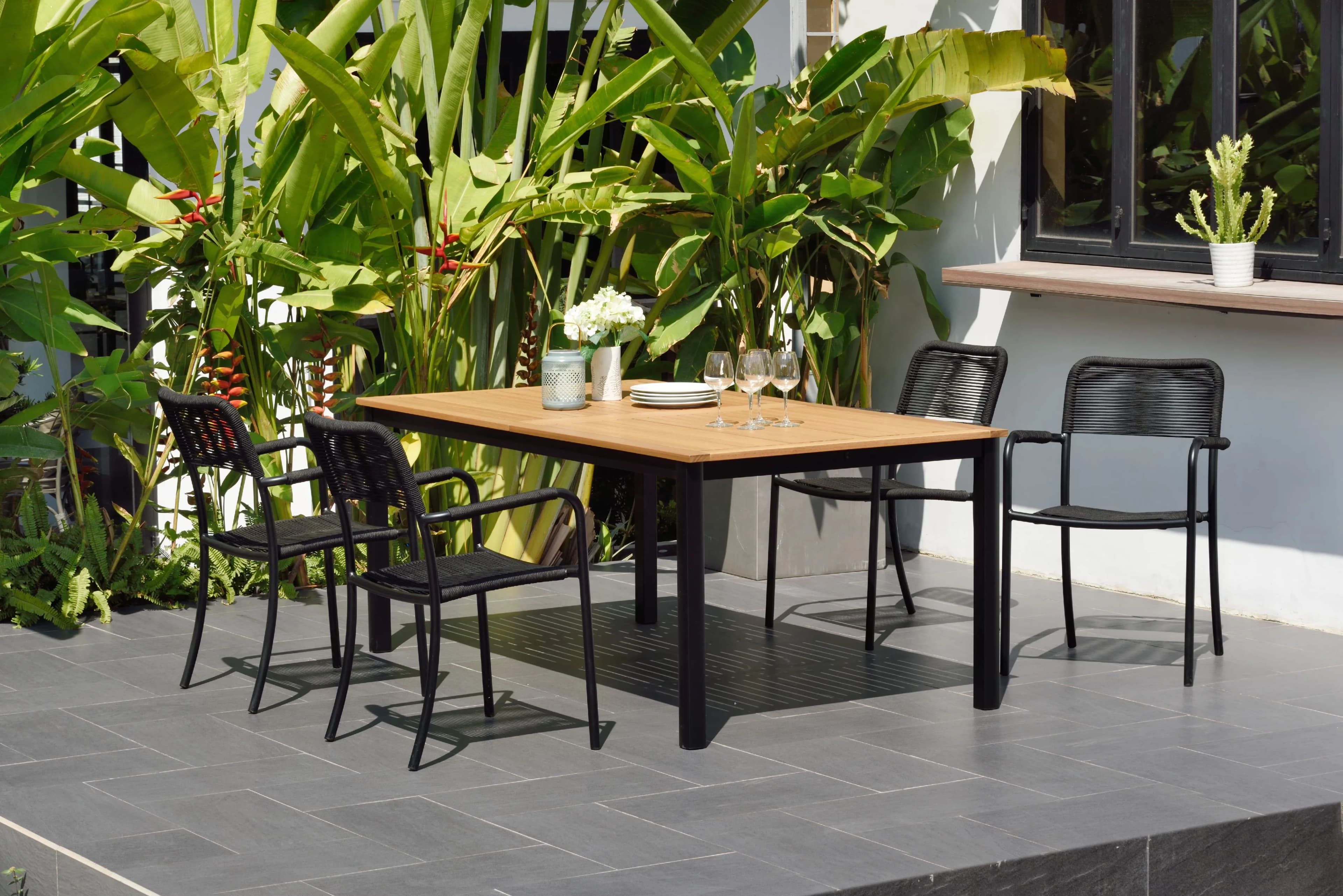 Quality Patio Dining Set with Contemporary, Easy to assemble, Chair dimensions: 21.5"L x 23.5"W x 33"H - Brown Eucalyptus Model ED9D60