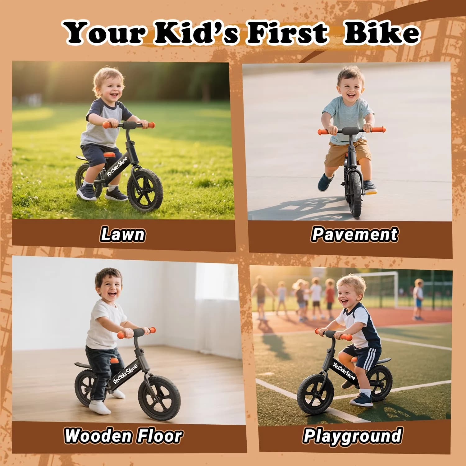 Essential Kids Bike with Adjustable Seat, Adjustable Handlebar Height, No-Pedal Bicycle - Black Model B0ED38