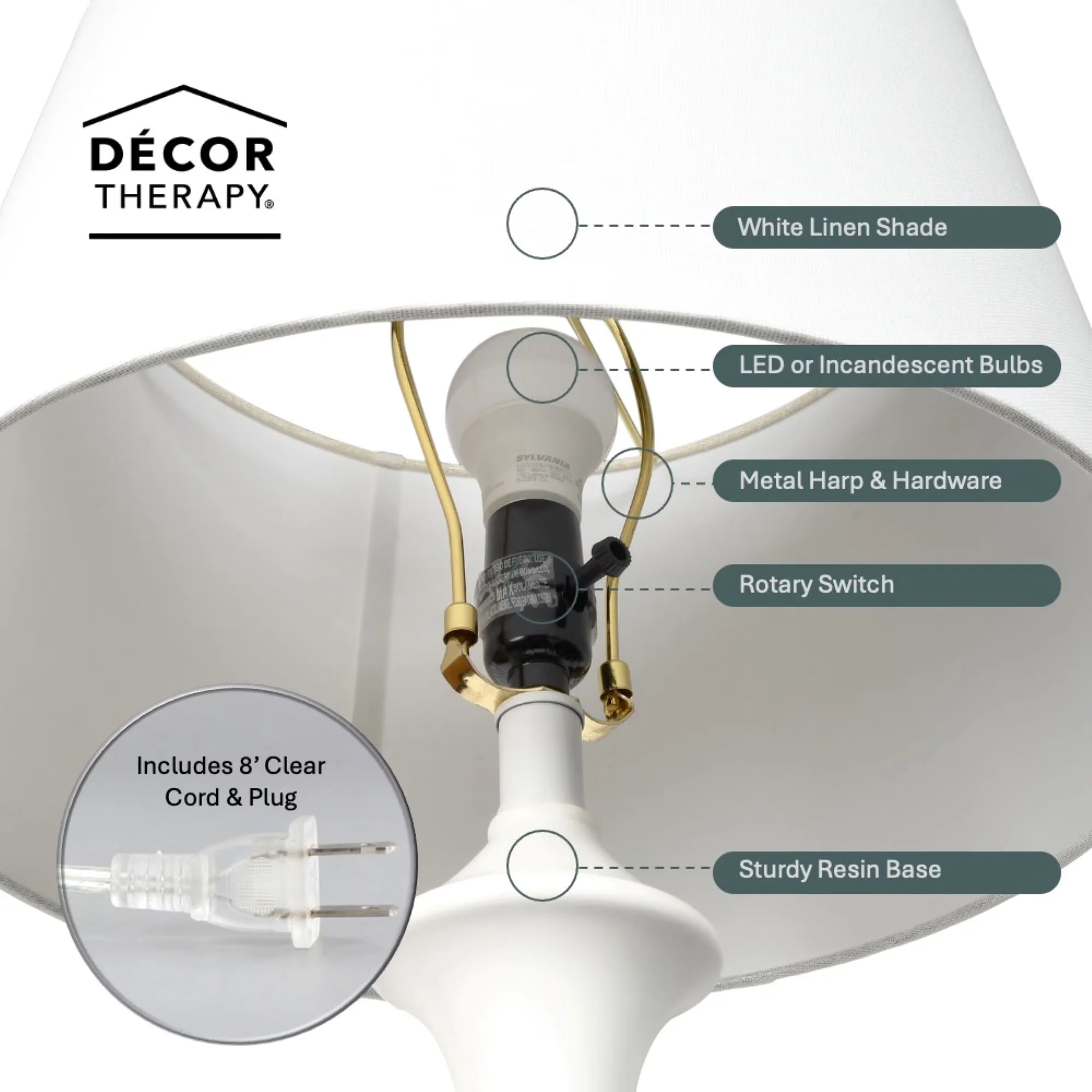 Stylish Lamp with Incandescent, Standard Lamps, Energy Efficient - Resin White Model 422D3C