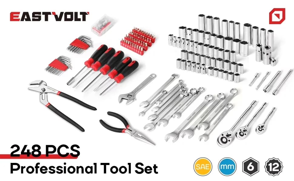 Hand Tool Set Modern with Corrosion Protection, Chrome Vanadium Finish Portable - Red Model 87636F