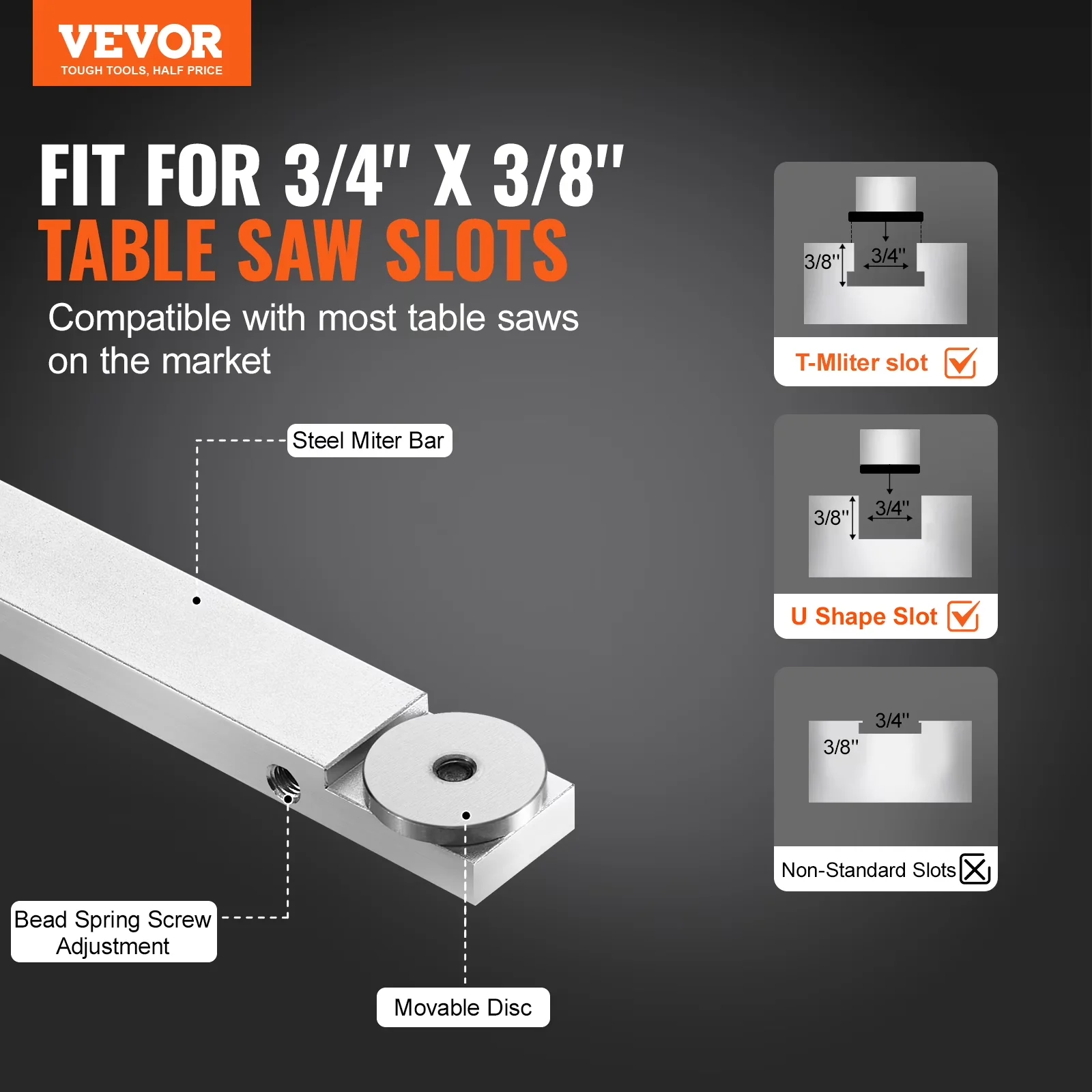 Stylish Power Saw with Adjustable, Precision Miter Gauge, Standard Slot 3/4'' x 3/8'' - Model 5D3350