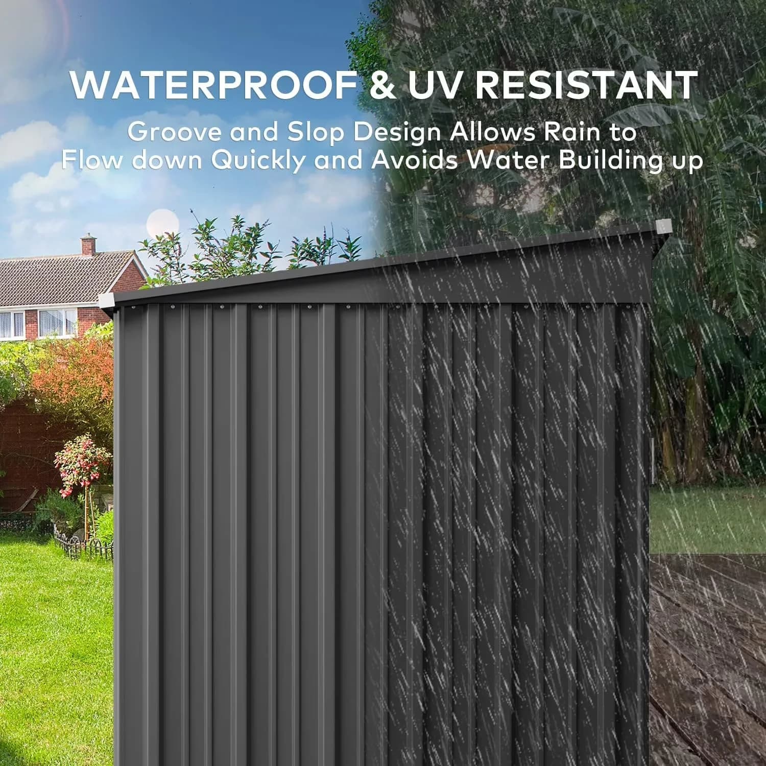 Quality Shed with Rot Resistant, Waterproof - Metal Flat Roof-Dark Gray for Patio Model 786A50