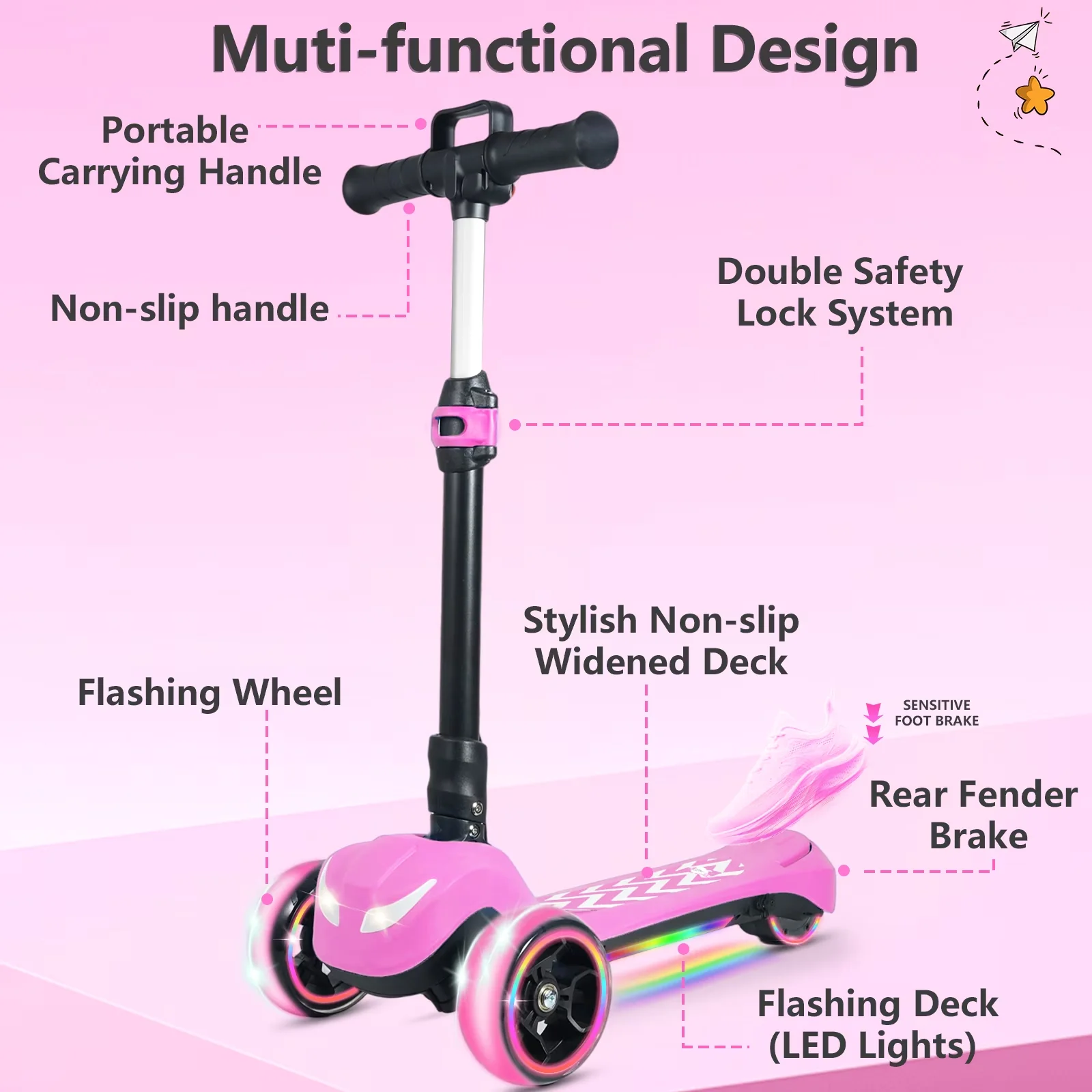Sleek Scooter with LED, Foldable, Electric - Pink Aluminum 3-8 - Durable Build Model 8C2003