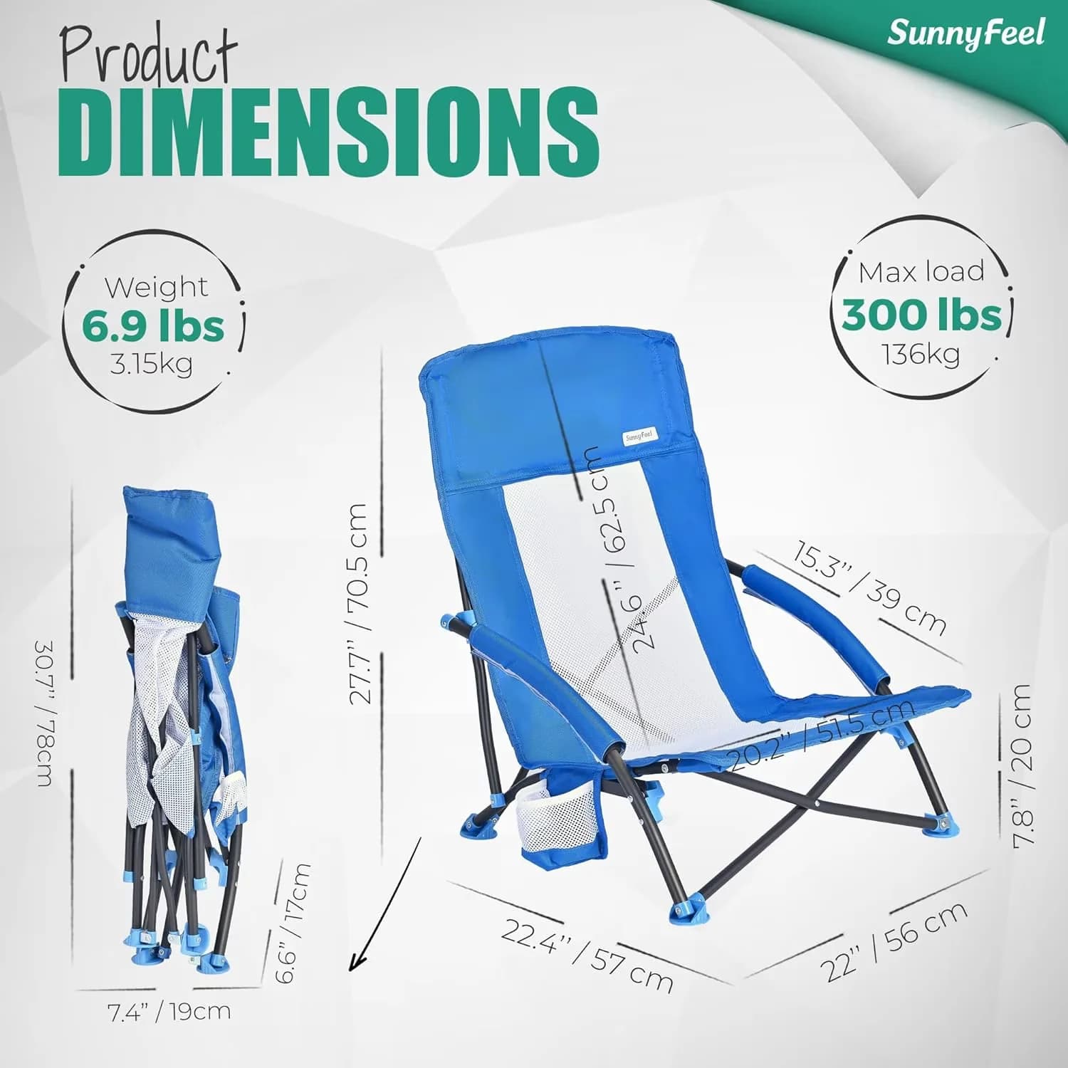 Classic Beach Chair with Folding, Foldable Camp Backpack Chairs - Blue Model 24CEAD