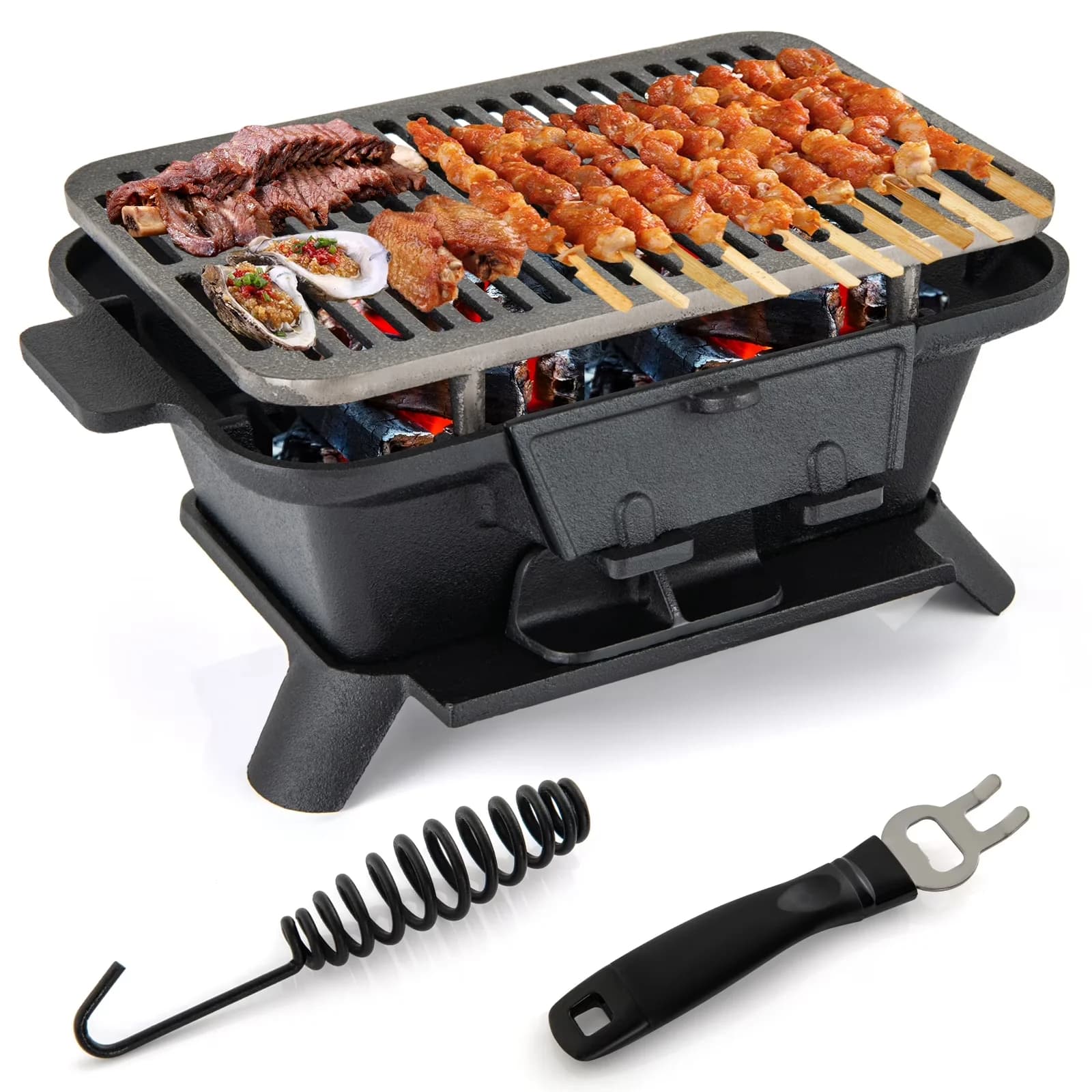 Flat Top Grill Versatile with Portable, Double-sided Grilling Net - Iron Black for Camping Model C6E1A8
