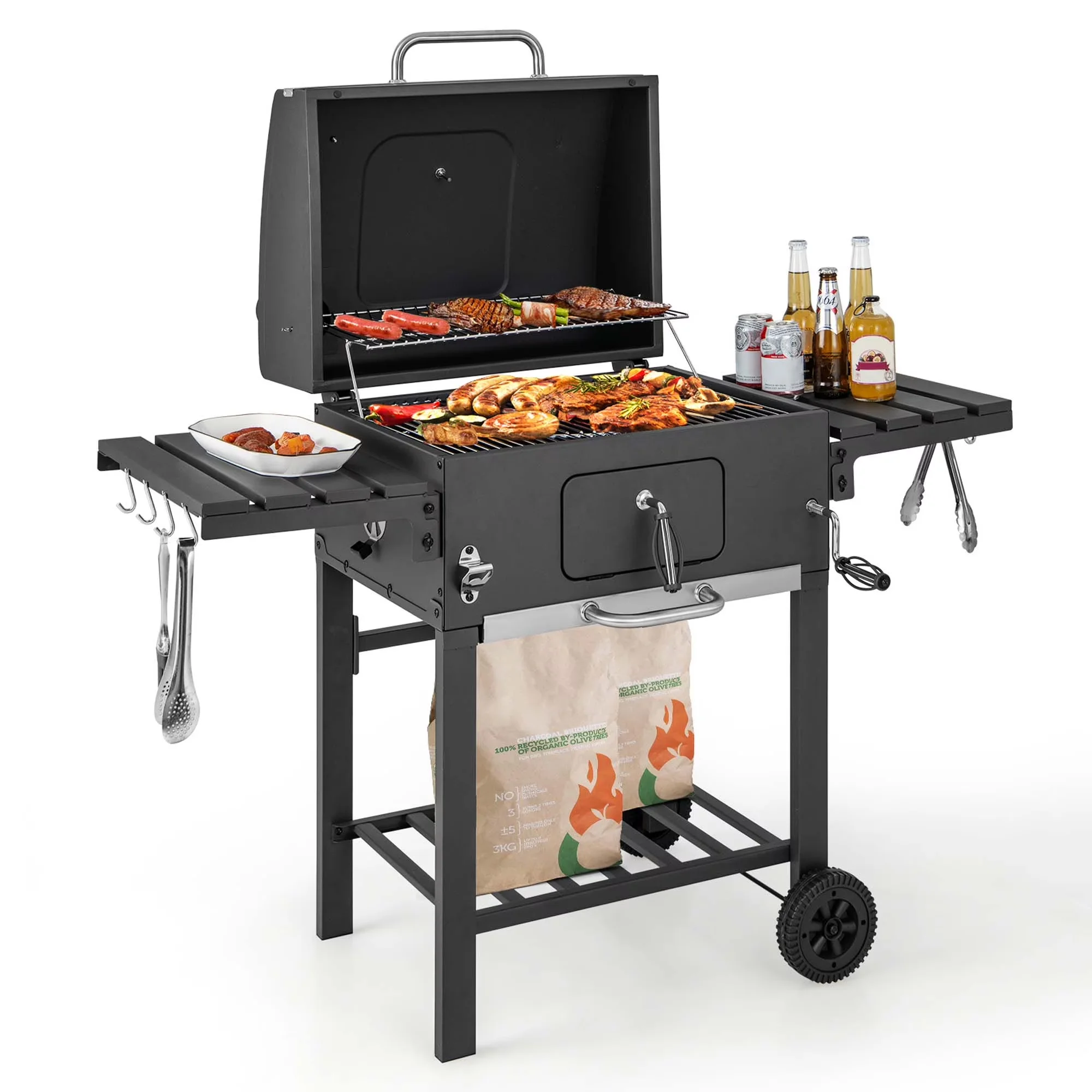 Efficient Flat Top Grill with Warming Rack, Foldable - Black Steel, Pp Model 88706B