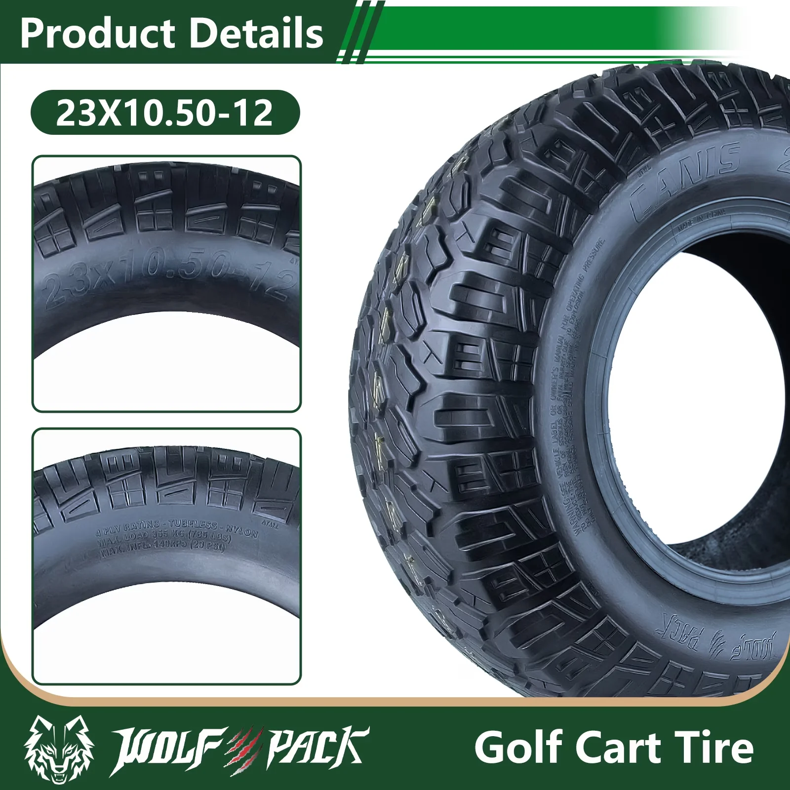 Innovative Golf Cart Tire with Not for highway service, Tire Size: 23X10.5-12 4ply - Model DD264E