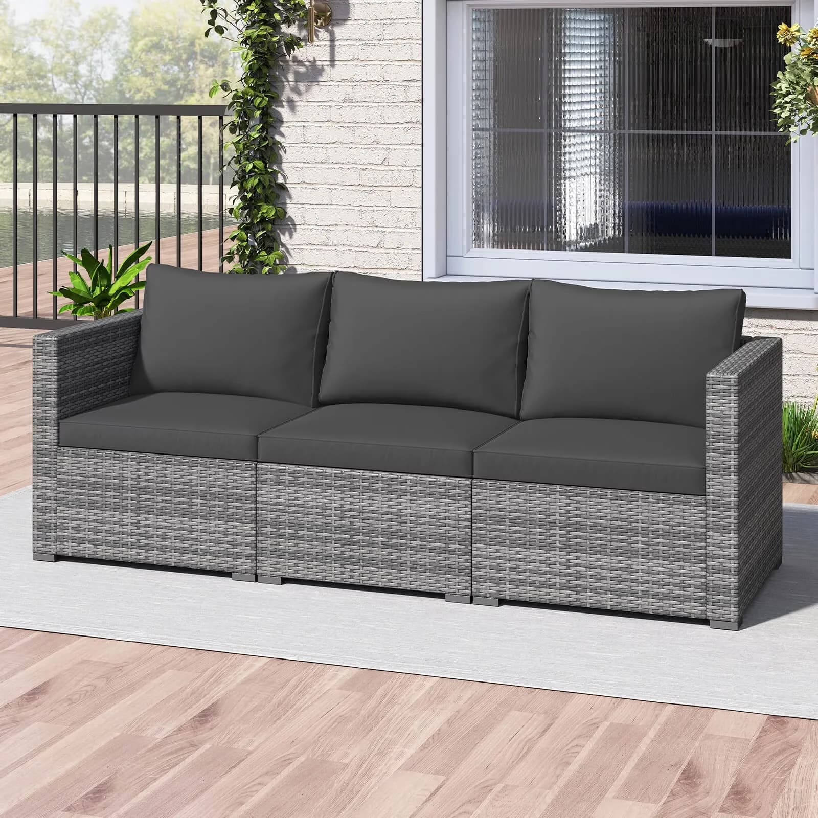 Innovative Outdoor Sofas Sectional with Removable Cushion Cover, 3PCS Patio Sofa Set - Gray Pe Rattan, Metal, Polyester, Sponge Model 704A1A