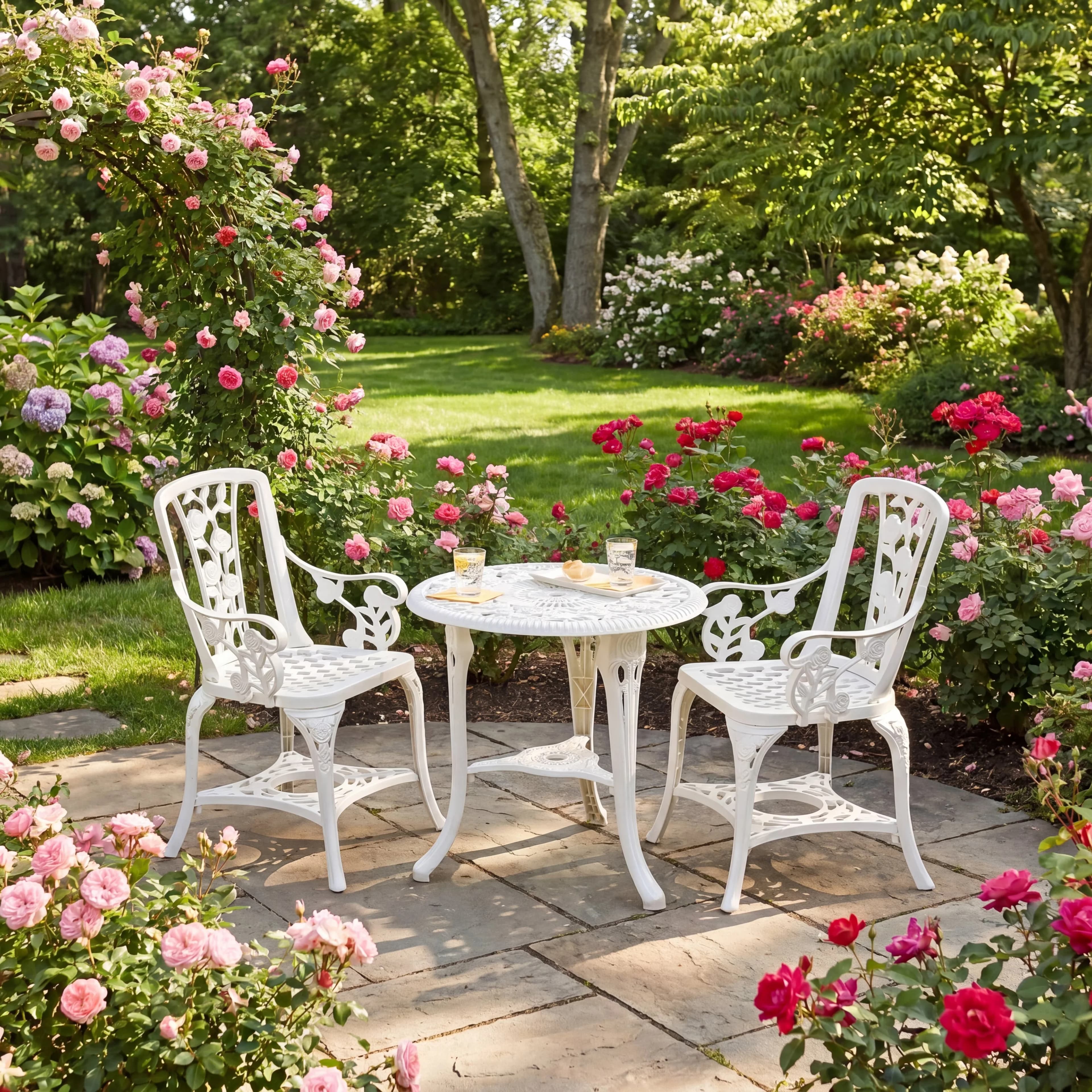 Patio Dining Set Compact with Weather-Resistant, Everyday comfort, All Weather Bistro Table and Chairs of 2 - Resin White for Garden Model 3124B3