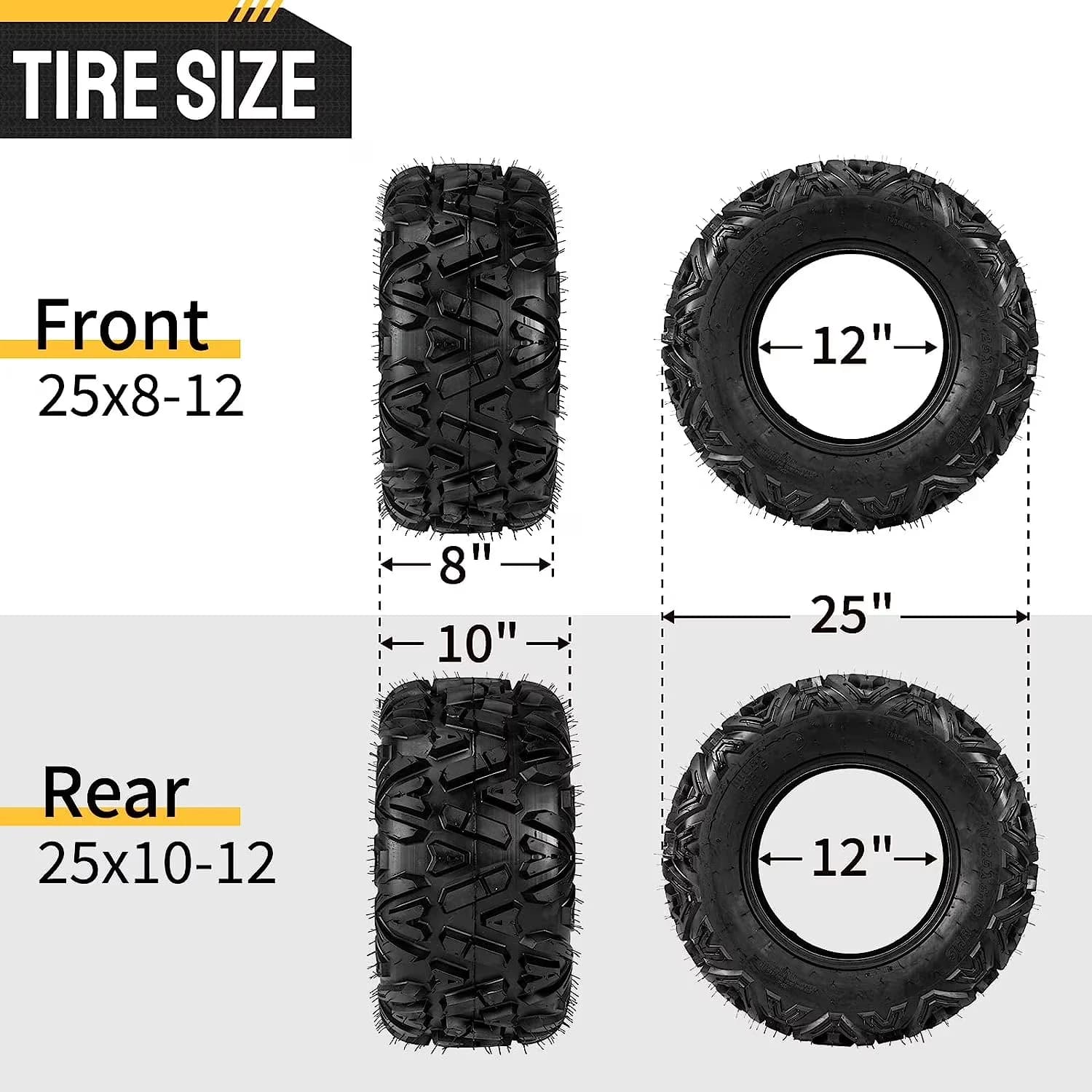 Atv Tire Essential with 6 PR, Tubeless - 25x8-12 - Space-Saving Design Model 305BE8