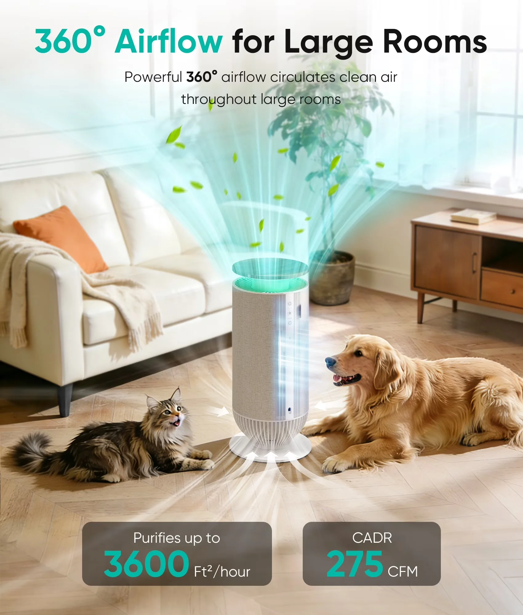 Professional Air Purifier with Filter Change Indicator, Purifiers - Gray for Home, Large Model 7A27F2