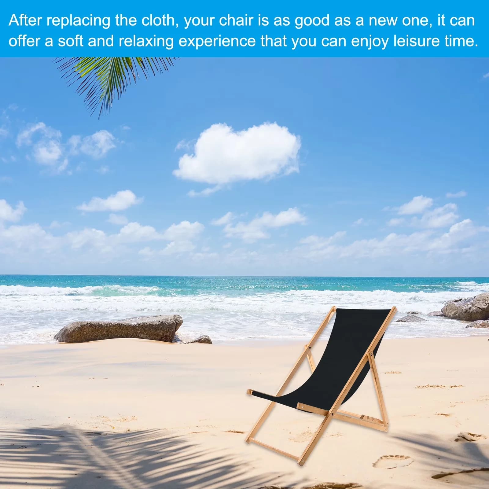 Premium Beach Chair with Waterproof, 45 x 17" Replacement Fabric Oxford - Black for Patio Model ADC3A7