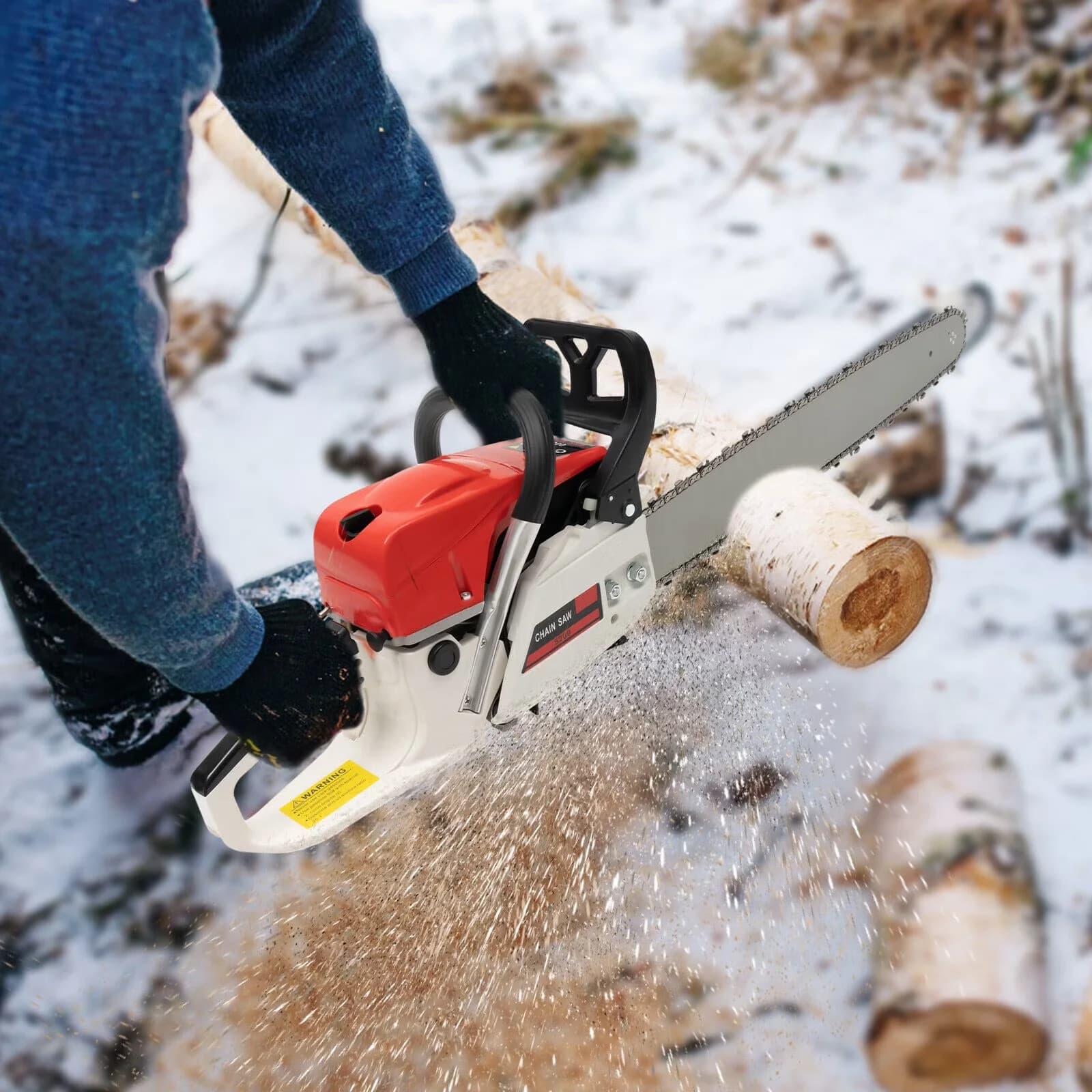 Chainsaw Essential with Chain Brake, Install the chain., Install the guide bar. - Red Model 003433