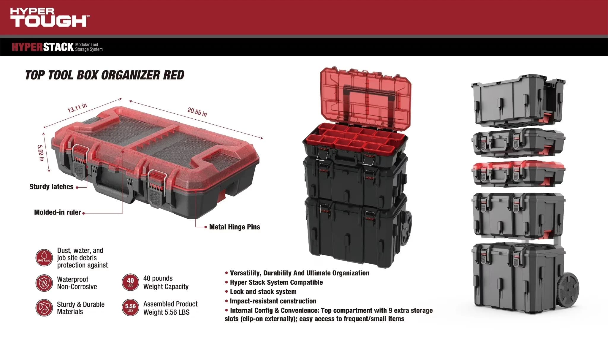 Toolstorage Sleek with Red - Metal Black Stack - Industrial Grade Model 1B337C
