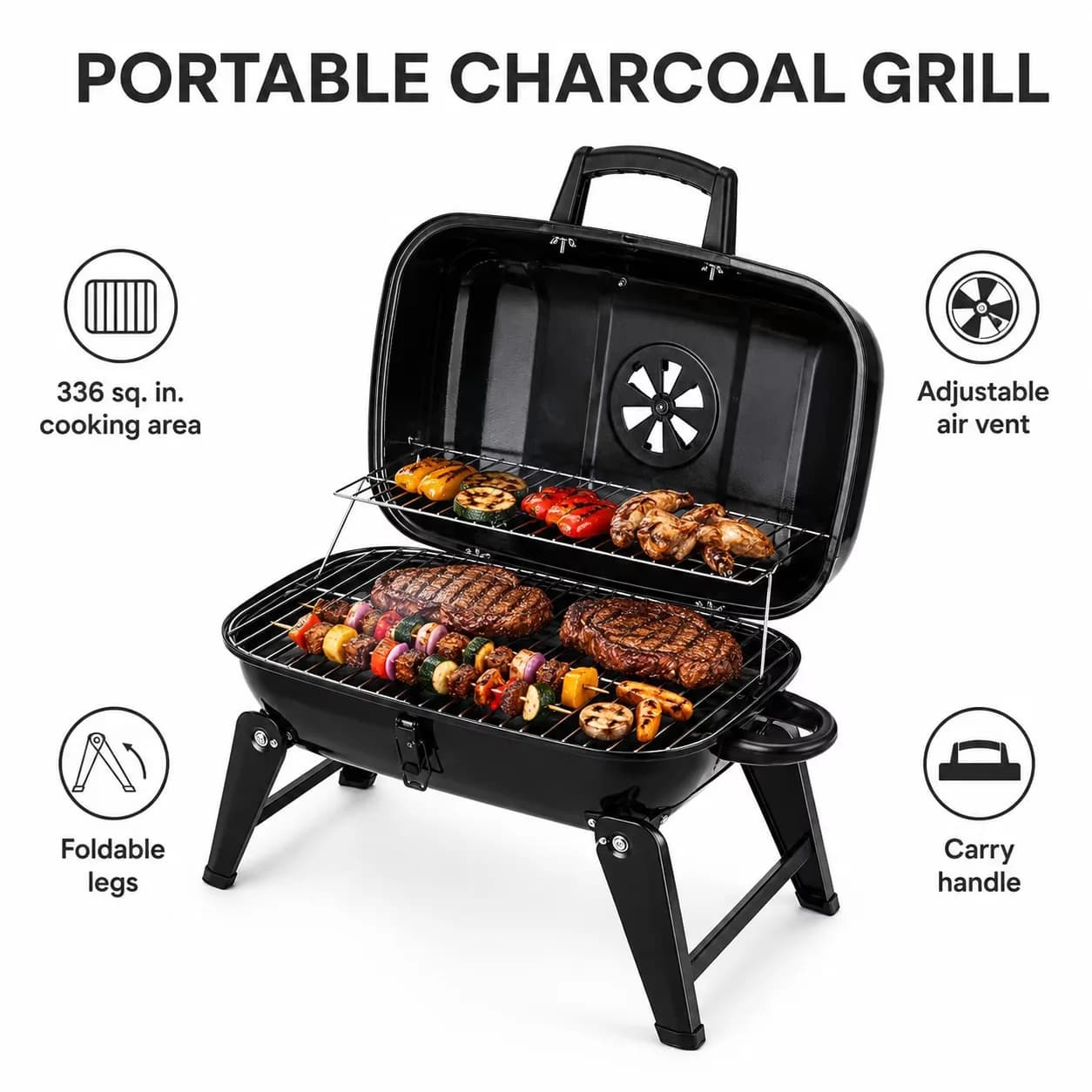 Flat Top Grill Stylish with Portable, Foldable - Stainless Steel Black for Camping, Outdoor Model 8CC2CC
