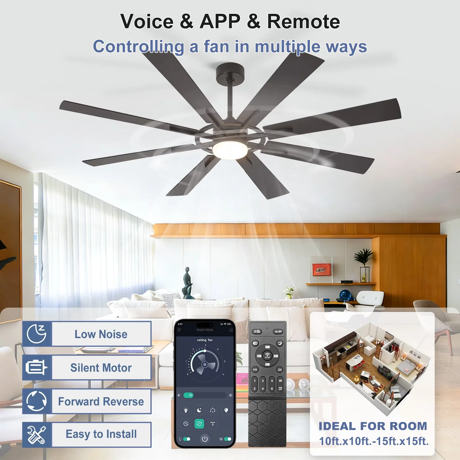 Ceiling Fan Classic with LED, Energy Efficient - Multicolor for Outdoor, Indoor Model 68EC19