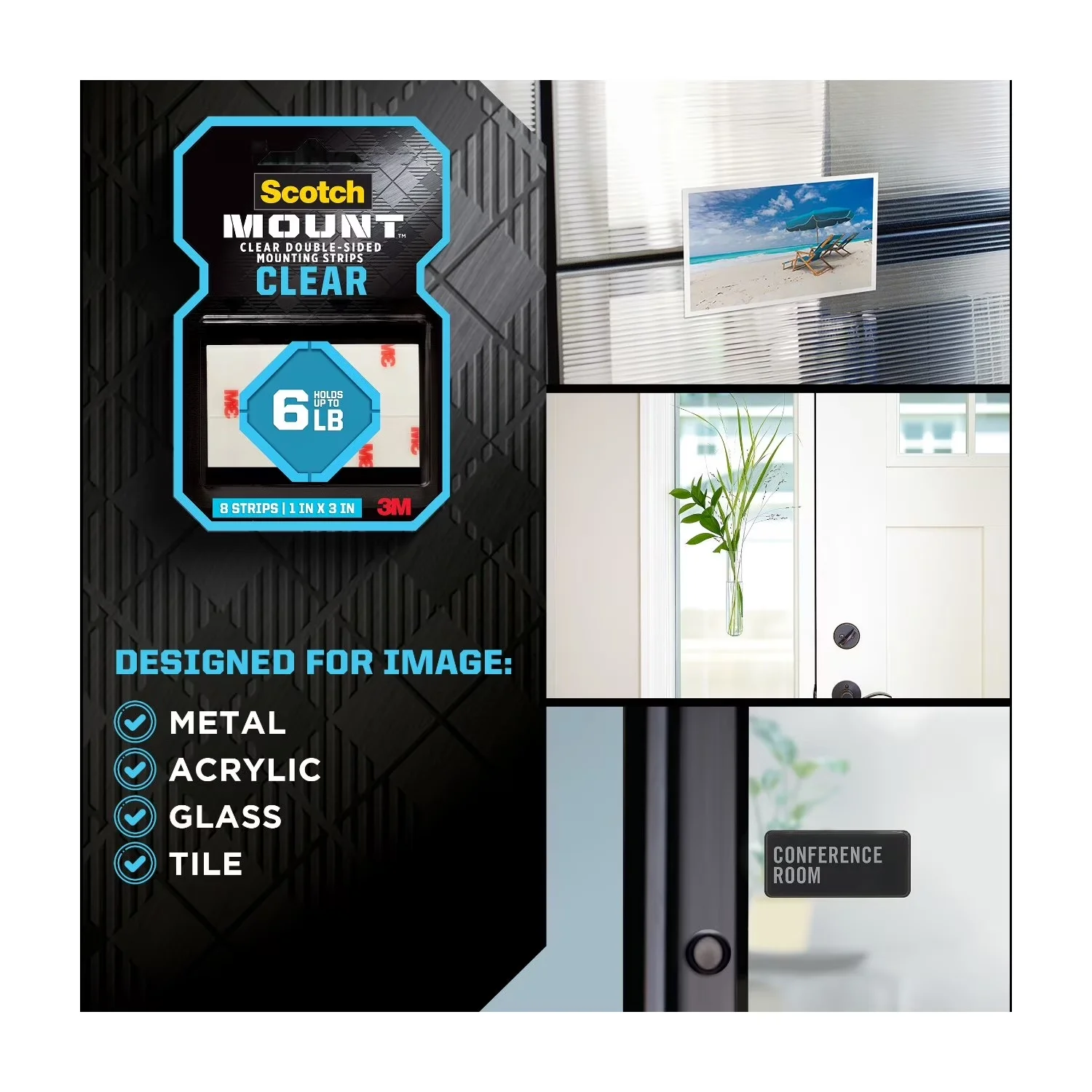 Damage-Free Hanging Compact with Mount Double Sided Mounting Tape Squares, 1 x 1 in, 144 Pack - Clear Plastic Model E05718
