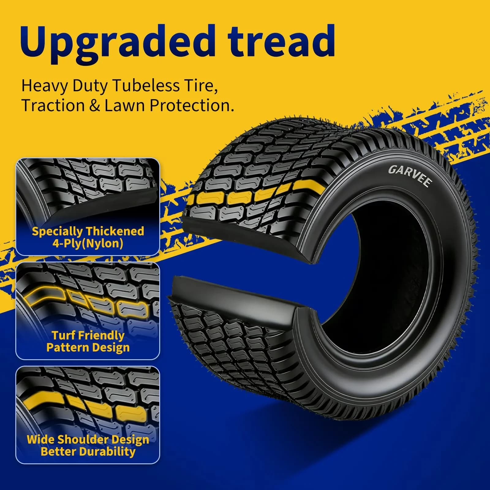 Compact Lawn Mower Tire with Replacement, Puncture Resistant, Weather-Resistant - Model C65F42