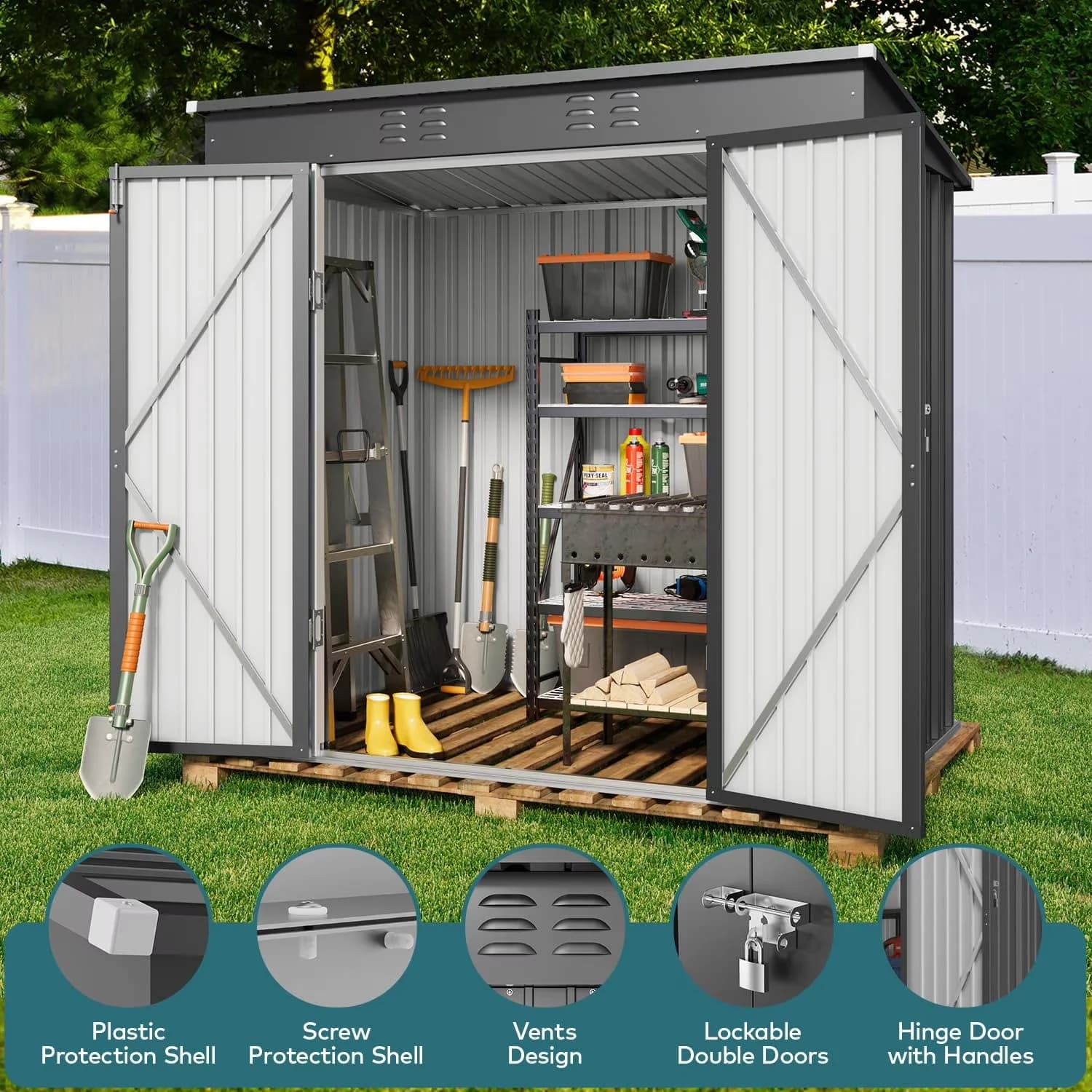 Quality Shed with Rot Resistant, Waterproof - Metal Flat Roof-Dark Gray for Patio Model 786A50