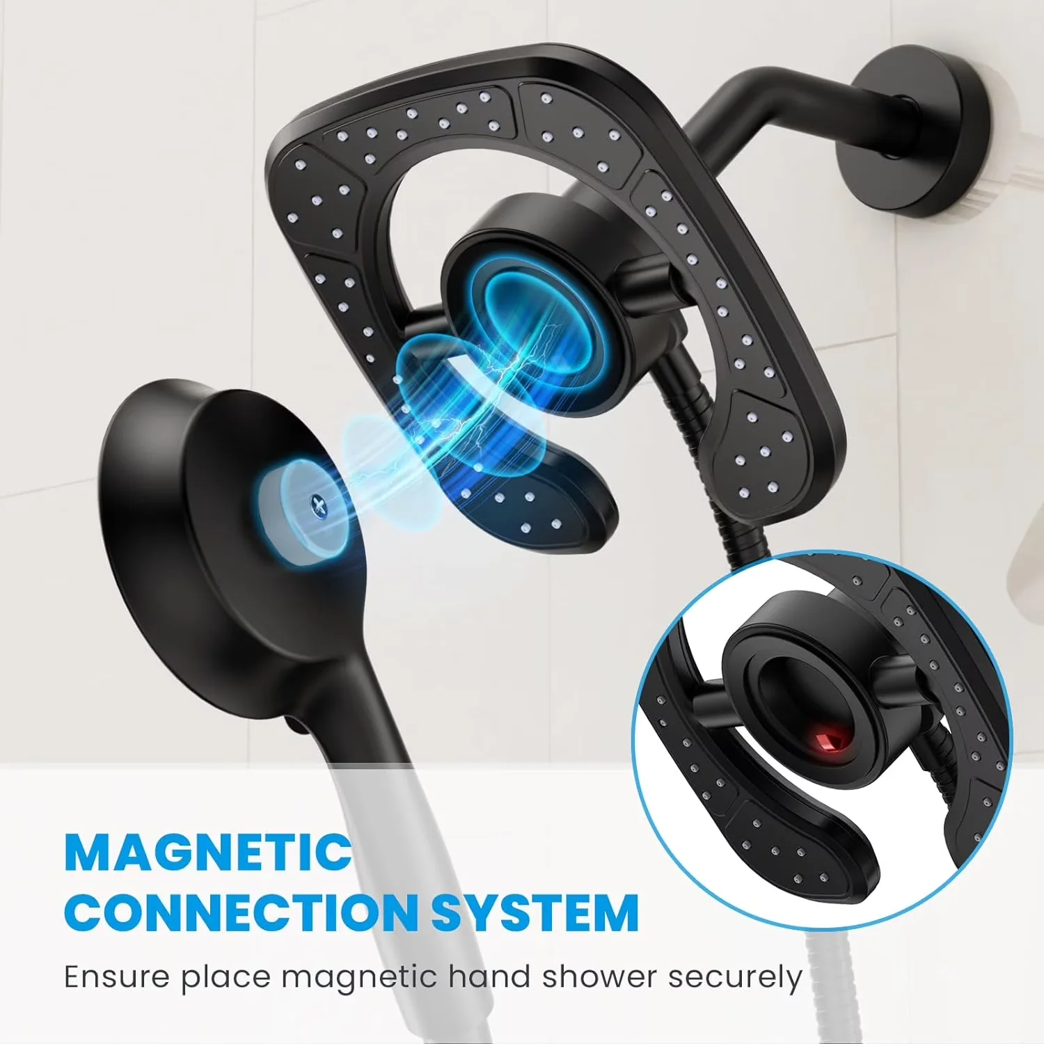 Essential Shower Head with High Pressure, 360 Degree Swivel - Black Abs, Stainless Steel Model 354D81