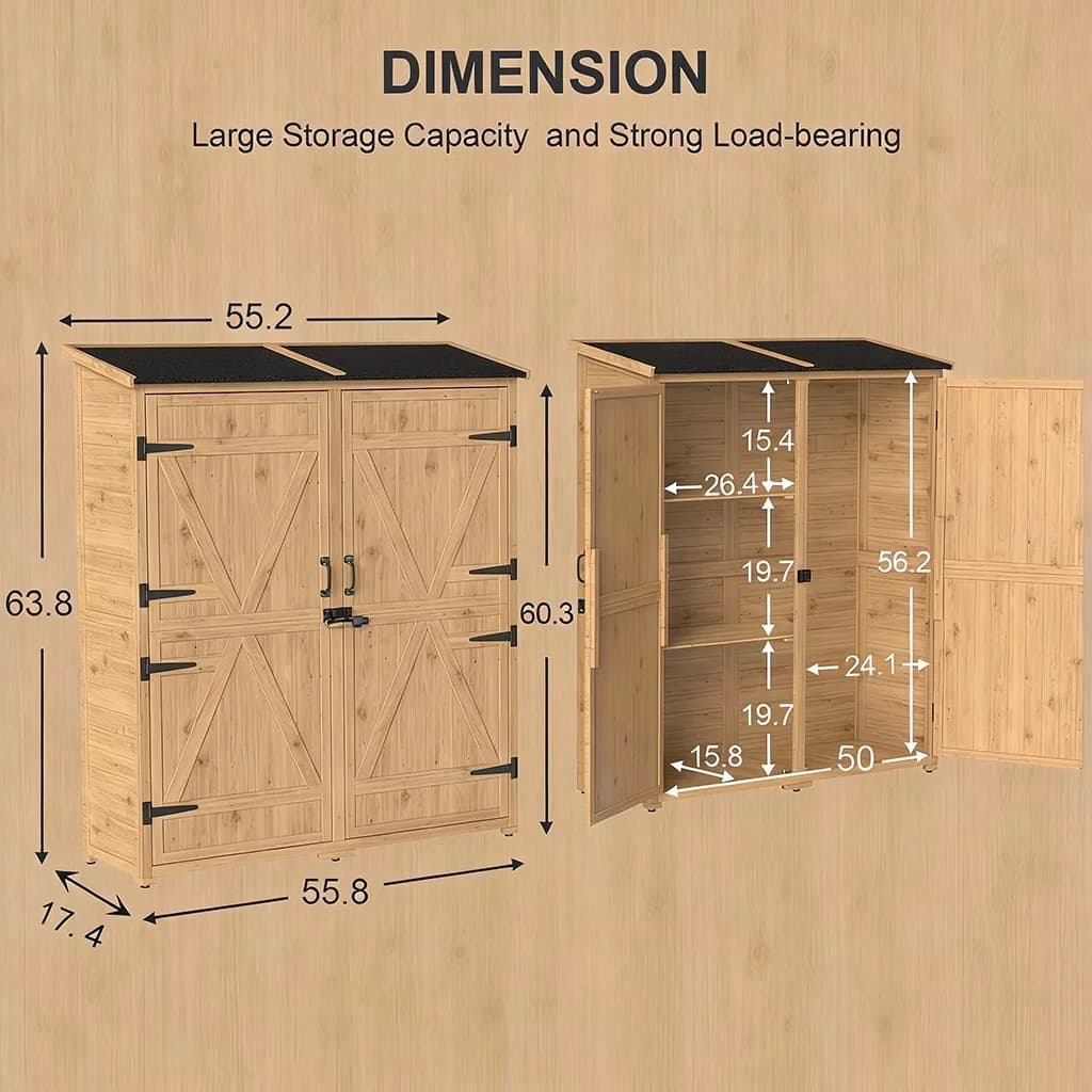 Shed Essential with Lockable Door, Uv Resistant, Waterproof Outdoor Storage Cabinet - Wood 55"W Model 9FE245