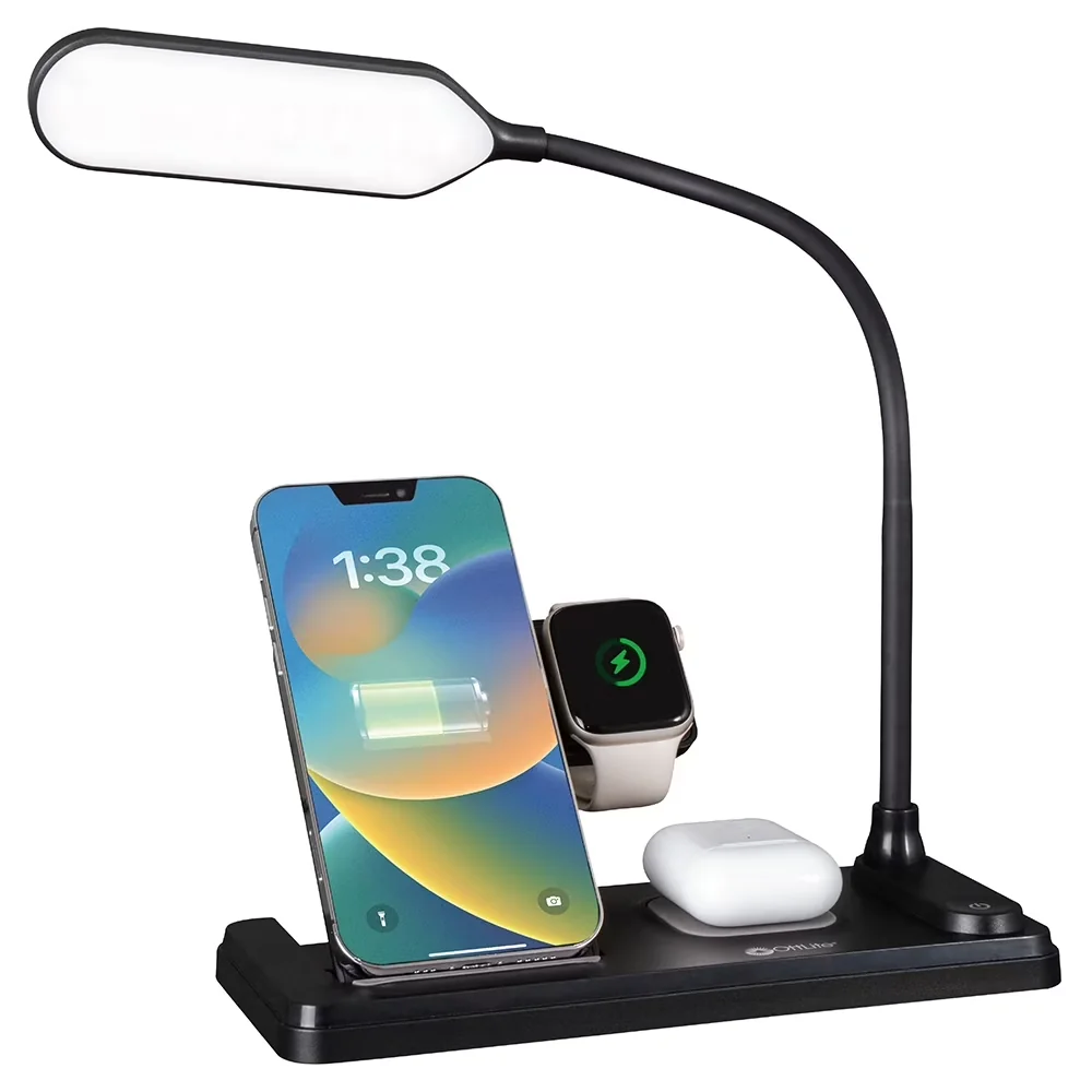 Compact Desk Lamp with LED, Adjustable Head, LED Light - Black Plastic Model 845A4C