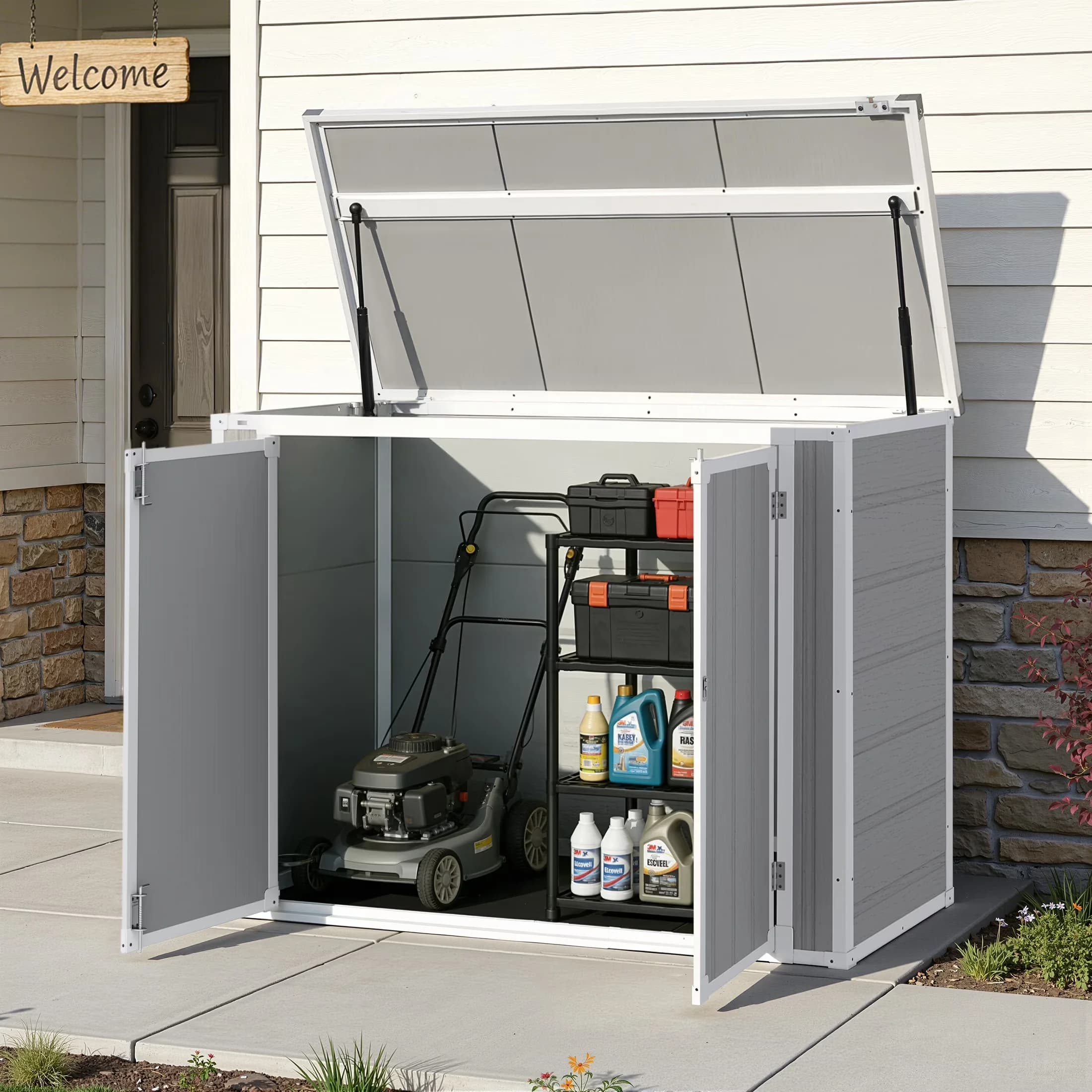 Efficient Shed with Uv Resistant, Lockable Door - Gray Resin for Outdoor Model 2D6770
