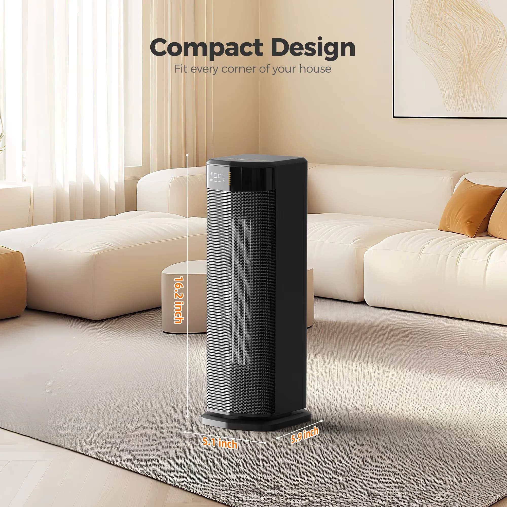 Portable And Electric Space Heater Reliable with 1500W, Adjustable, Temperature Controlled - Black for Office, Bedroom Model 2BDF5C