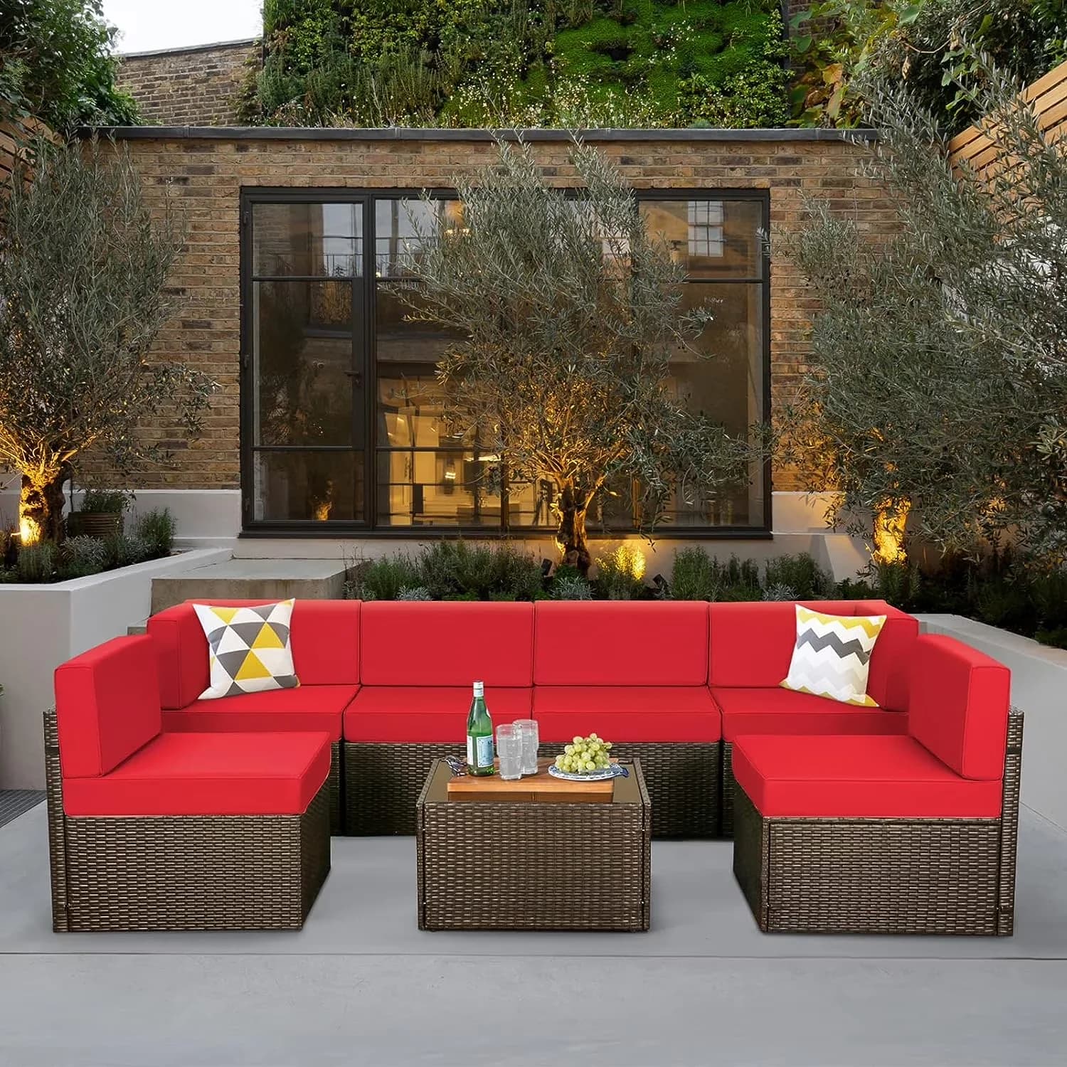 Premium Outdoor Sofas Sectional with Weather-Resistant, Red and Black Red Steel - Black Steel, Pe Rattan, Polyester, Foam Model 96BADE