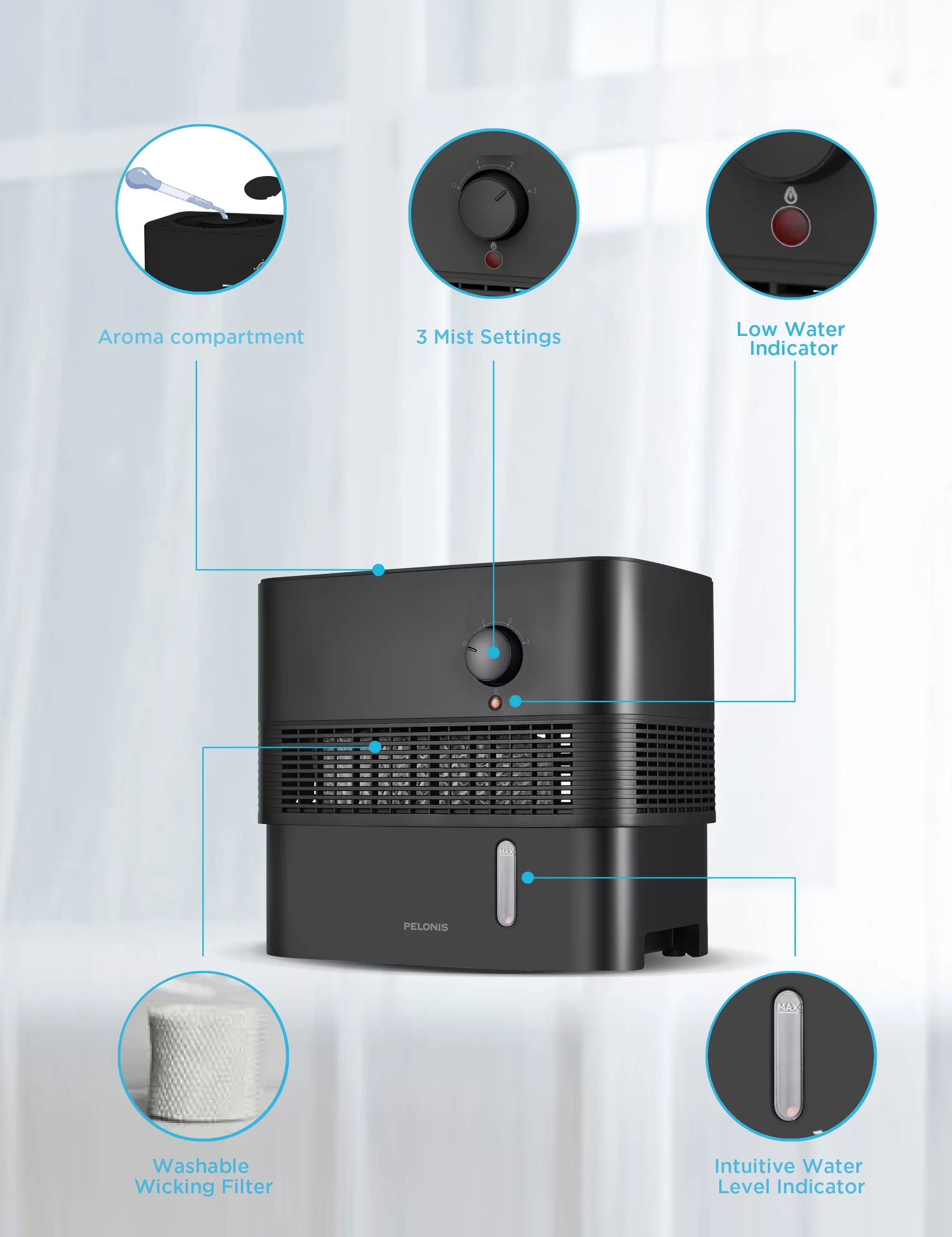 Versatile Humidifier with Automatic Shut-Off, Oil Diffuser - Black 1 gal Model B61692