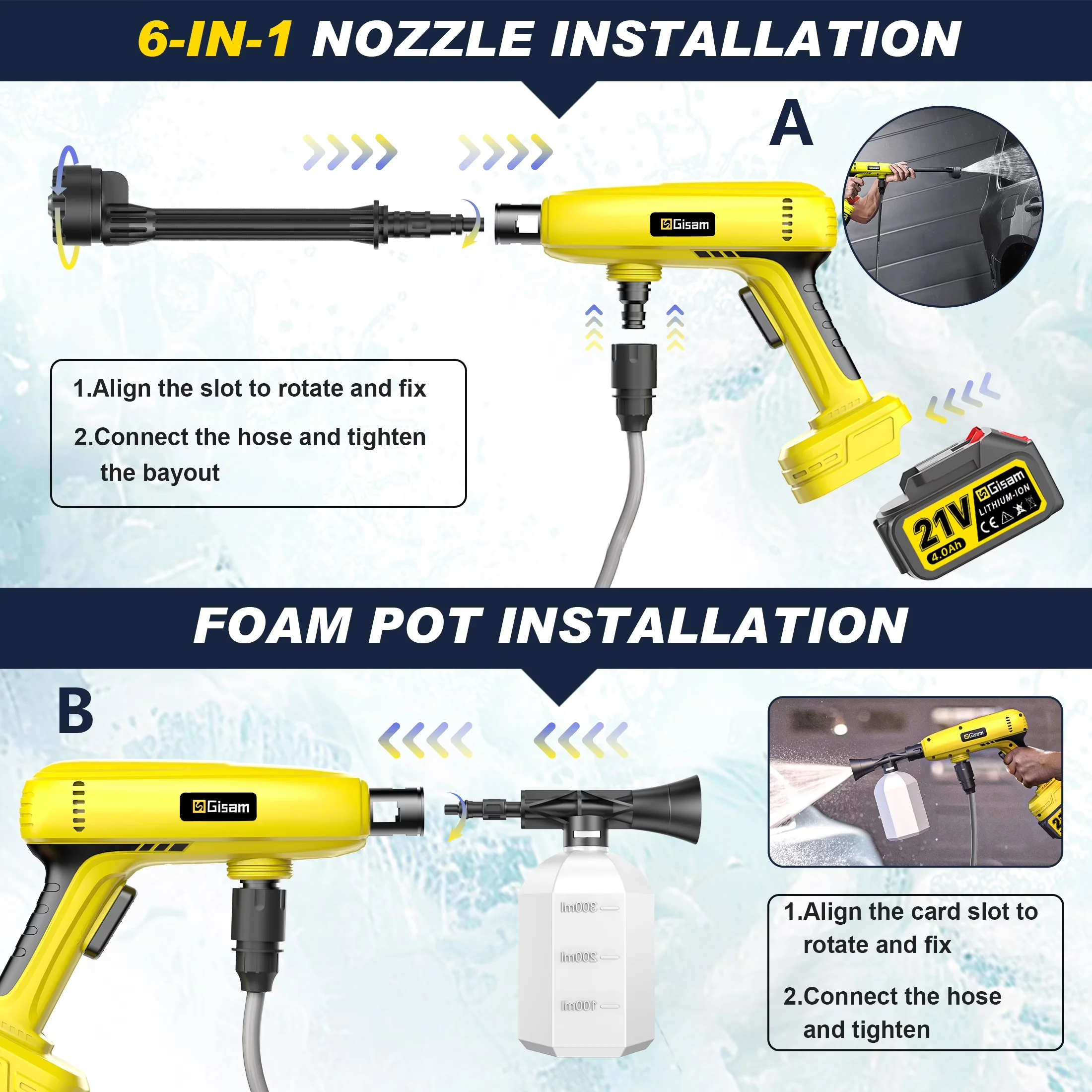 Pressure Washer Essential with Battery, Quick Connect Tips, Cordless - 1015PSI Model 42BA9D