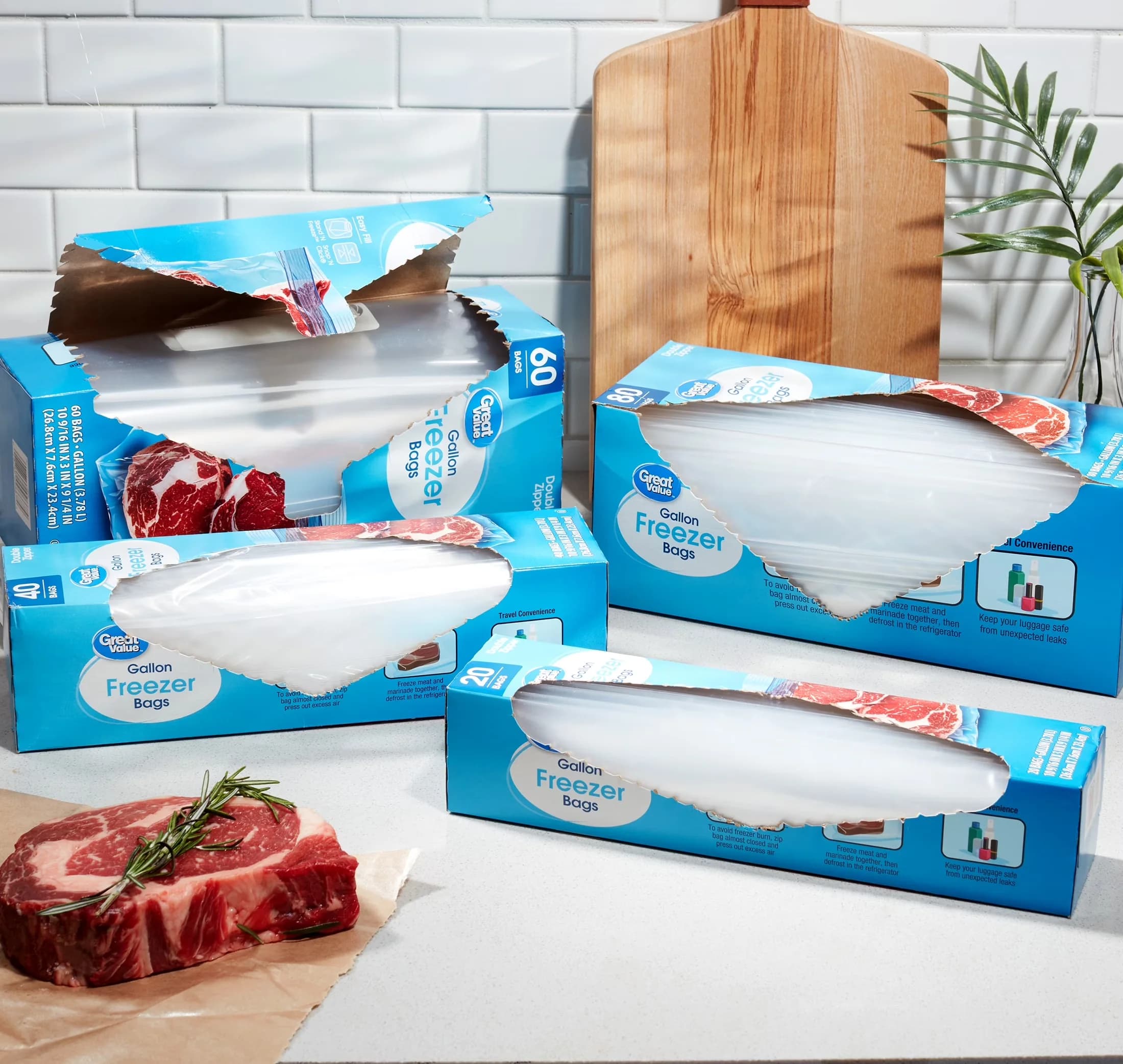 Modern Moving with Label Panel, Self Standing, Freezer Guard Double Zipper Freezer Bags - Clear Plastic Model 18364E