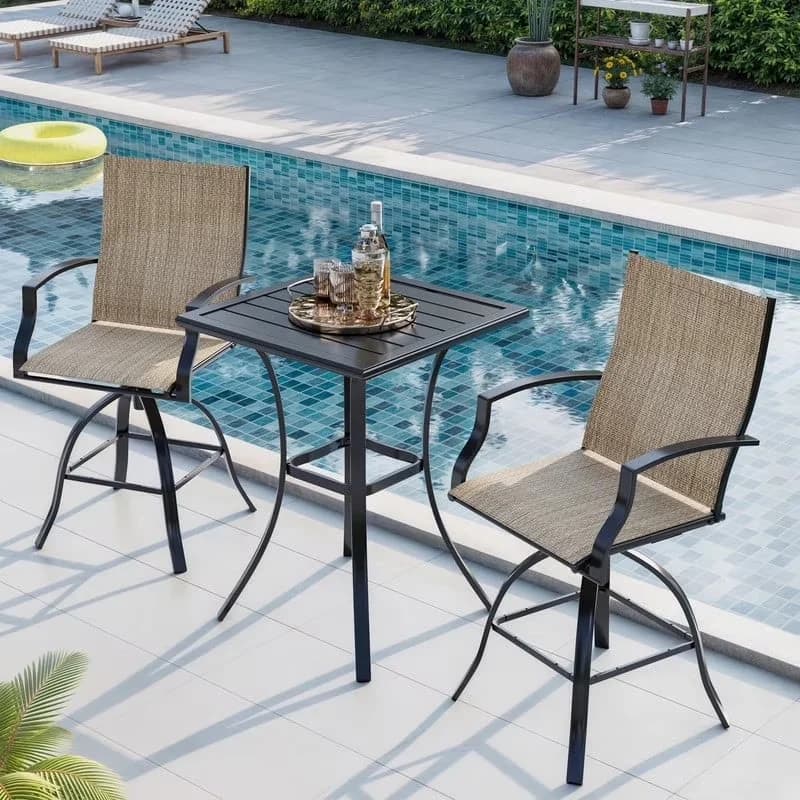 Versatile Patio Dining Set with Weather-Resistant, 3-Piece Swivel Bar, All Weather High Top Bistro - Metal Beige for Garden Model E4D5EF