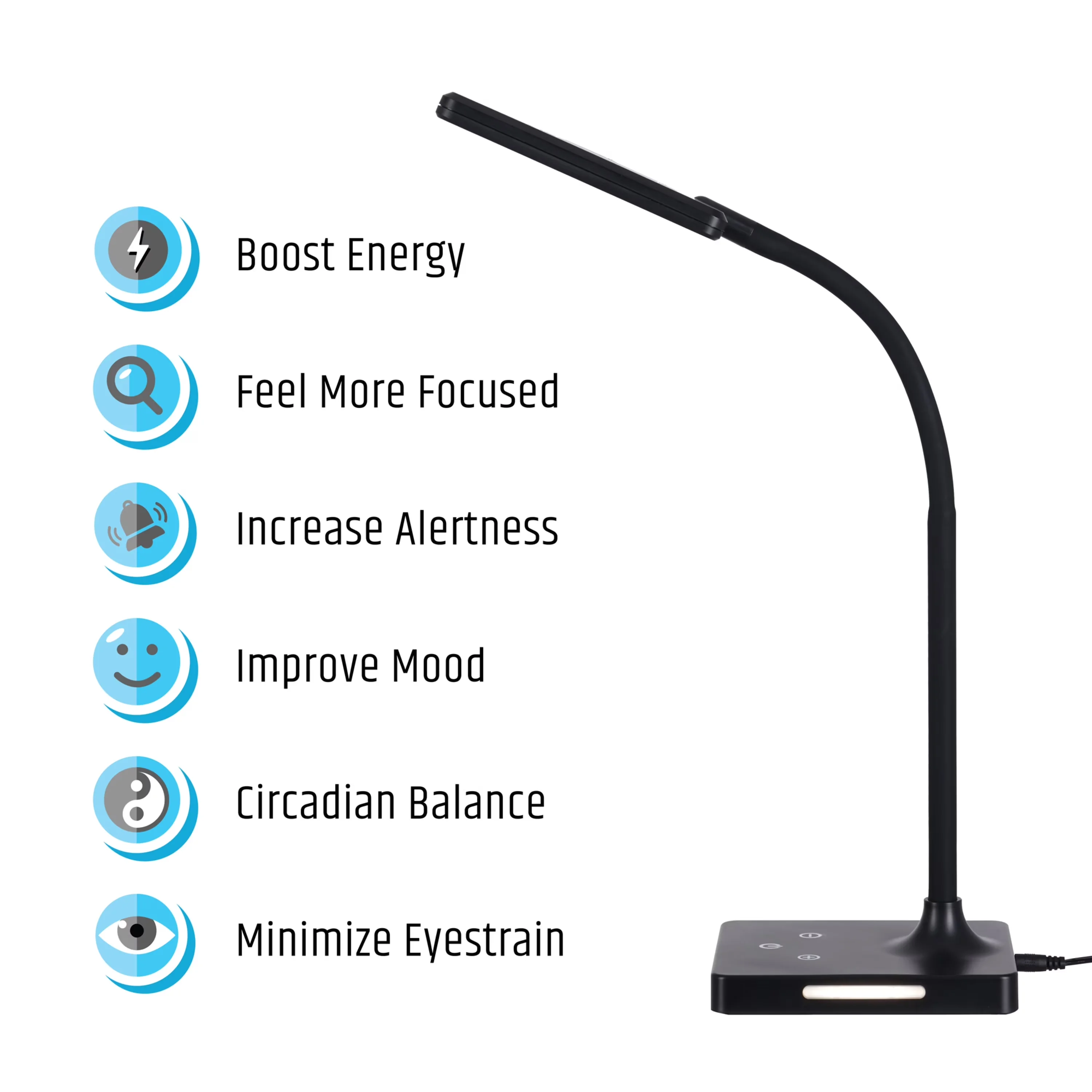Innovative Desk Lamp with LED, Modern, Black Finish - Plastic Black Wellness Model FFFBB1