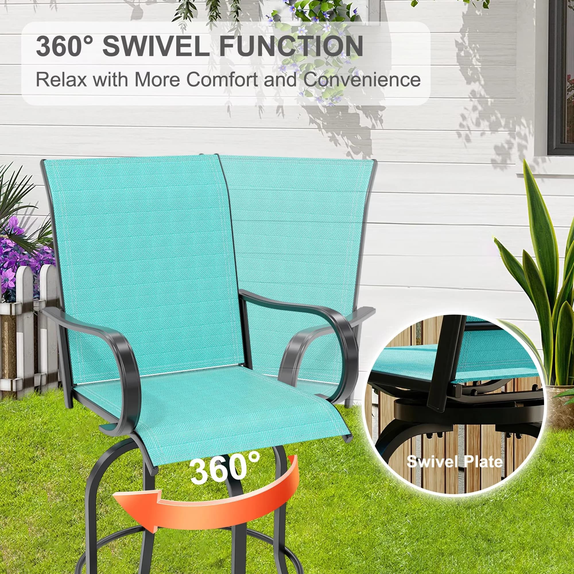 Patio Chair Efficient with Bar Height Outdoor Chairs, High Back & Armrests - Blue for Garden Model 4E270D