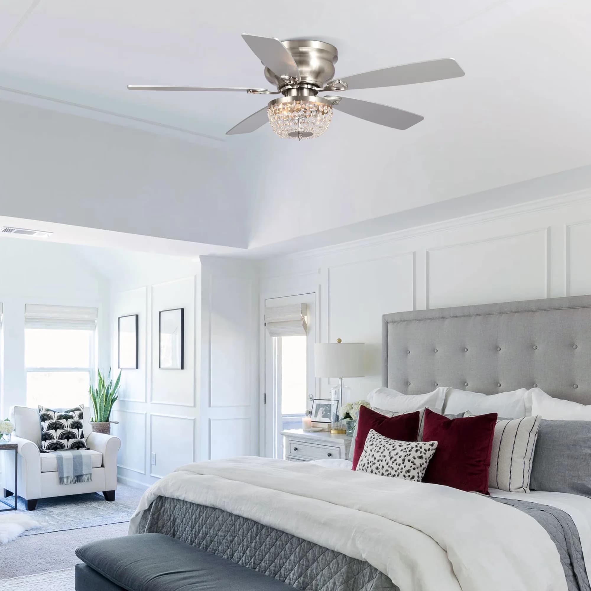 Ceiling Fan Premium with Incandescent, Energy Efficient, Contemporary - Crystal Silver Model 7AFF38