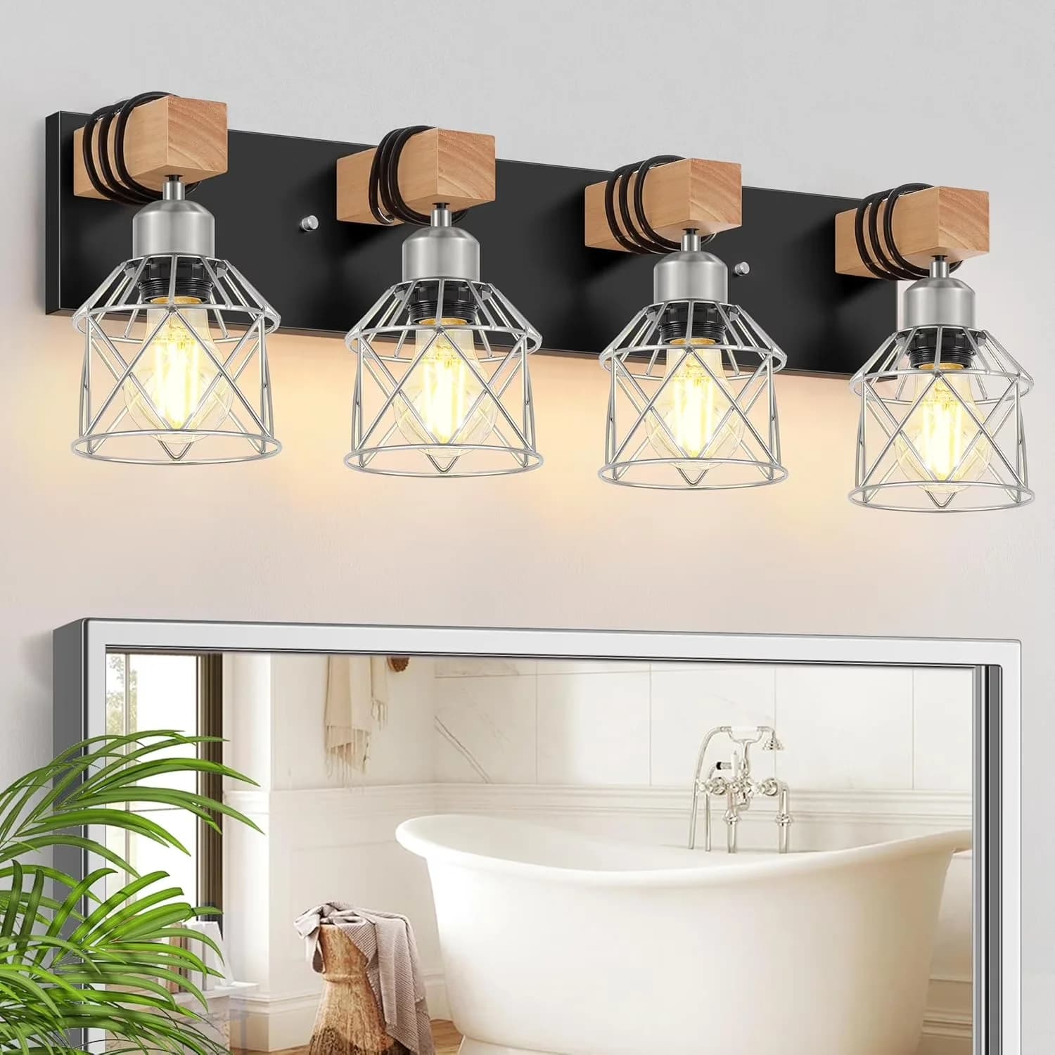 Innovative Bathroom Renovation with Incandescent, Farmhouse - Black, Silver, Brown, Multicolor Wood Model B71BBE