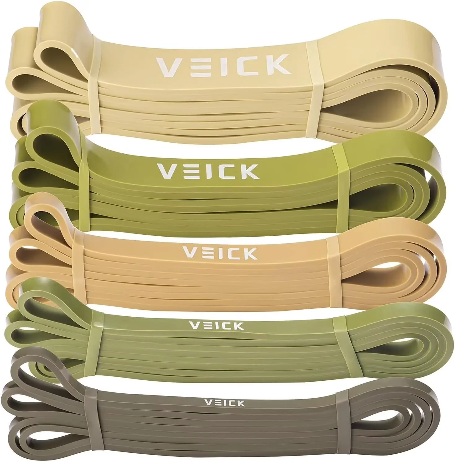 Home Gym Accessory Durable with 5-Piece Trainer Resistance Bands, Workout Bands, Pull Up Assistance Bands - Natural Latex Green Set Of 5 Model CA9685