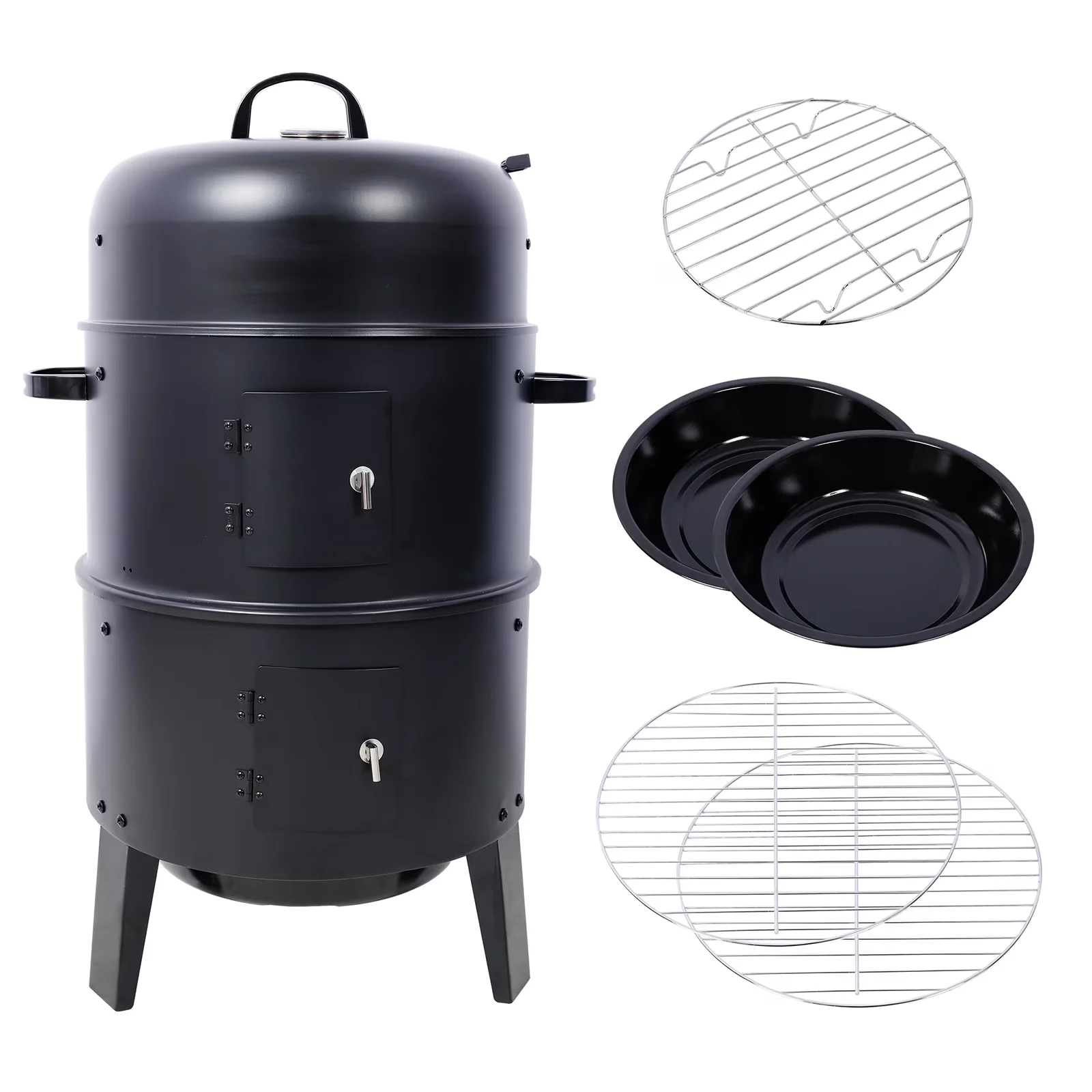 Innovative Smoker with Heat Thermometer, Adjustable Air Vents, 3-in-1 Vertical Wood - Steel for Camping, Outdoor Model F9D4F1
