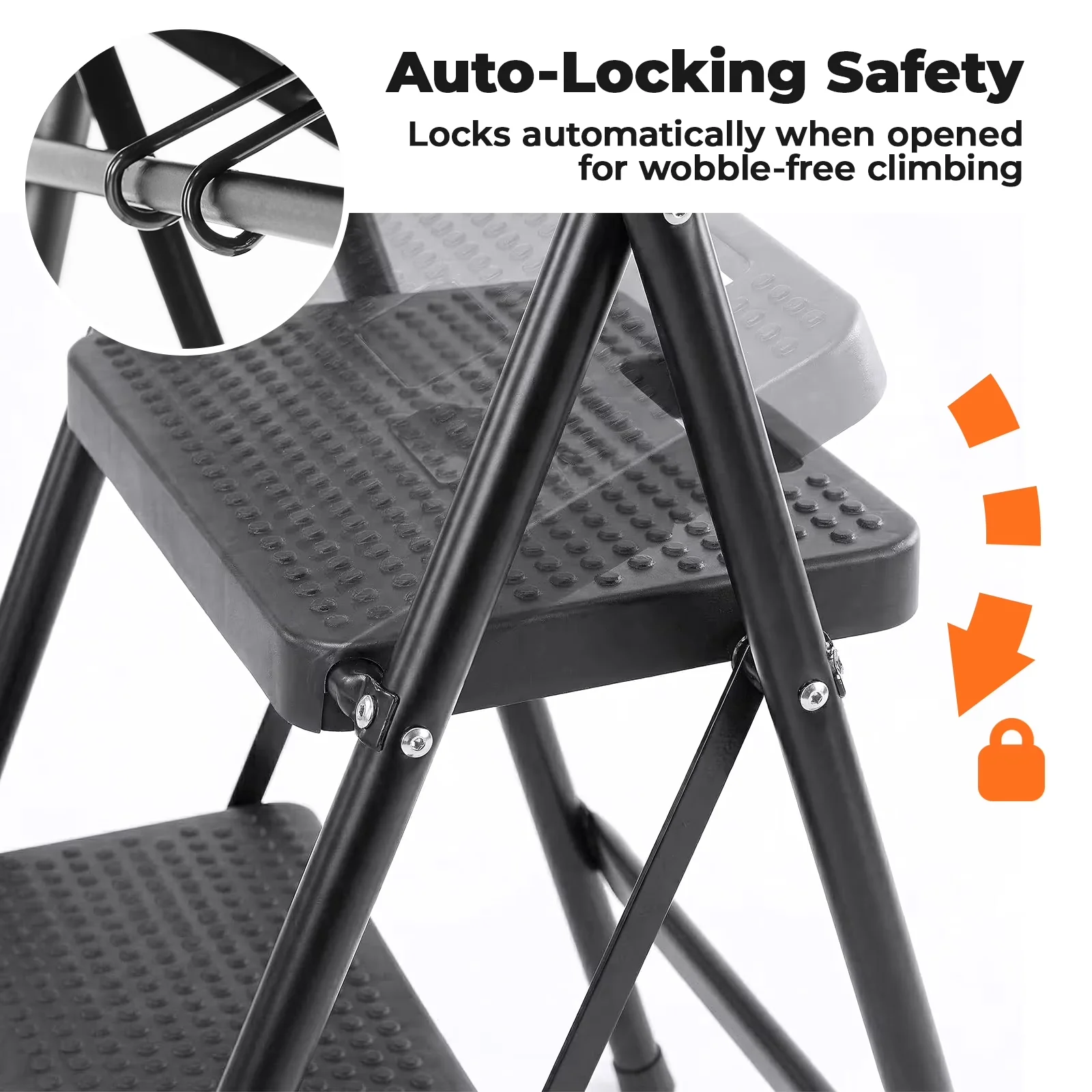Compact Ladders And Step Stool with Anti-Slip, 3-Step Ladder, 300lbs Capacity - Steel Model 4D2A31